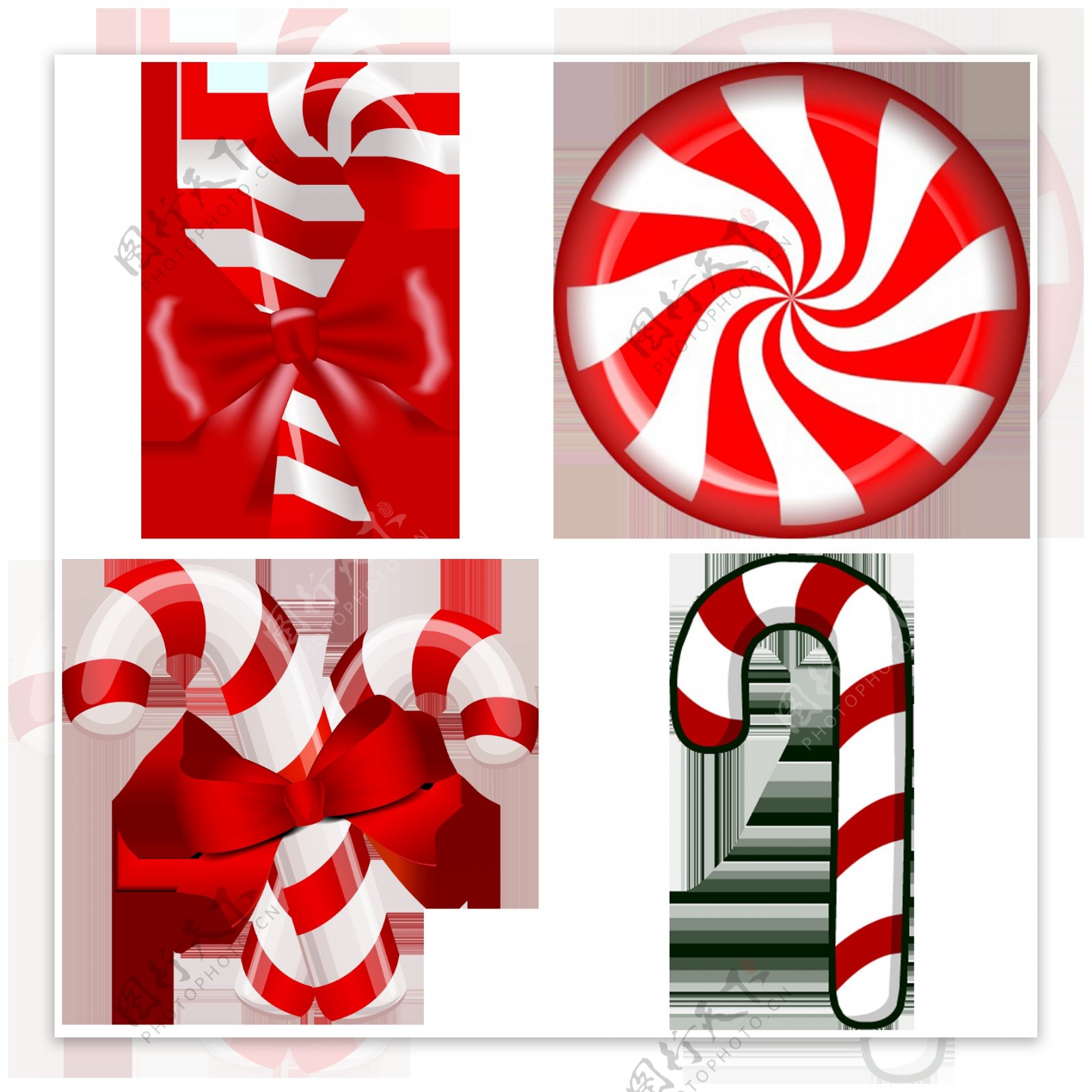 红色条纹圣诞糖果免抠png透明图层素材