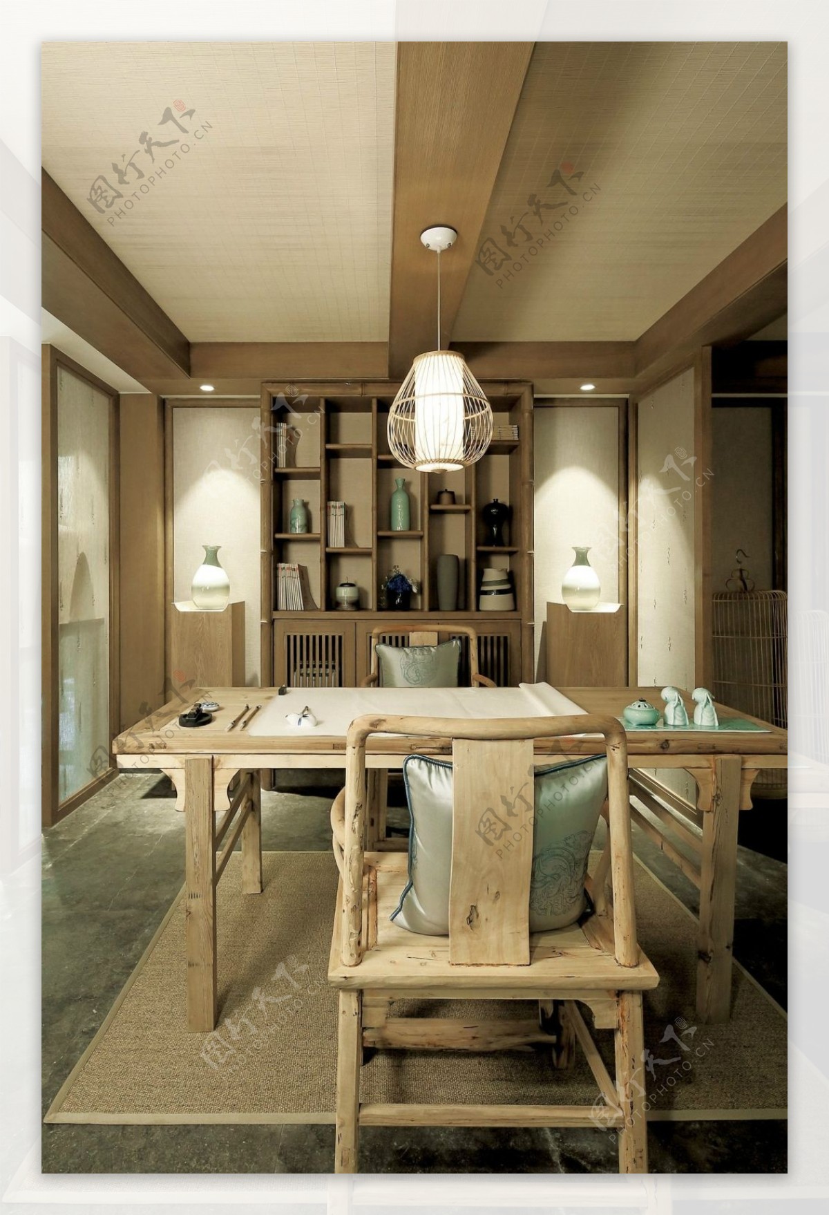 日式风室内设计书房吊顶效果图JPG源文件