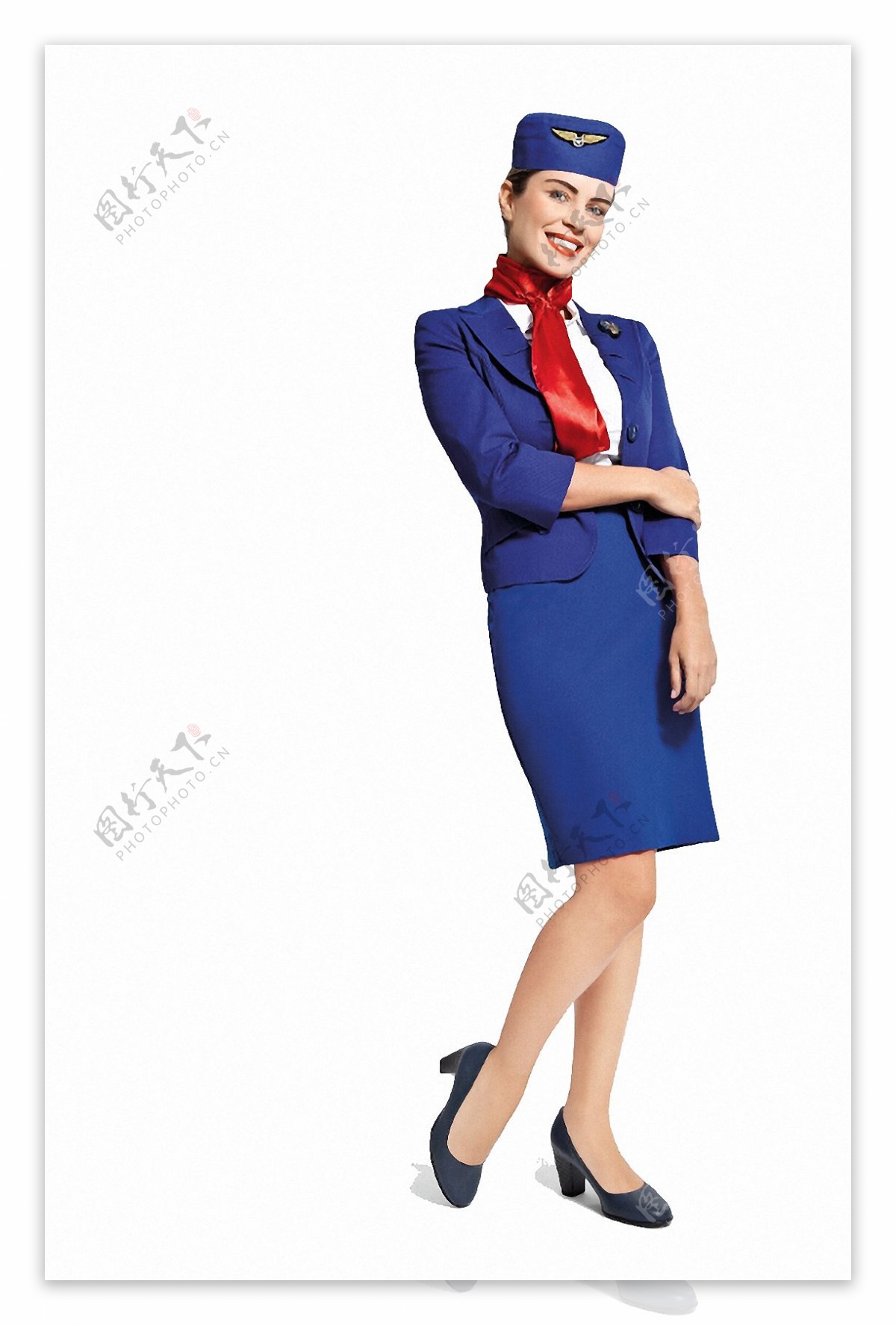 微笑的蓝衣空姐免抠png透明图层素材