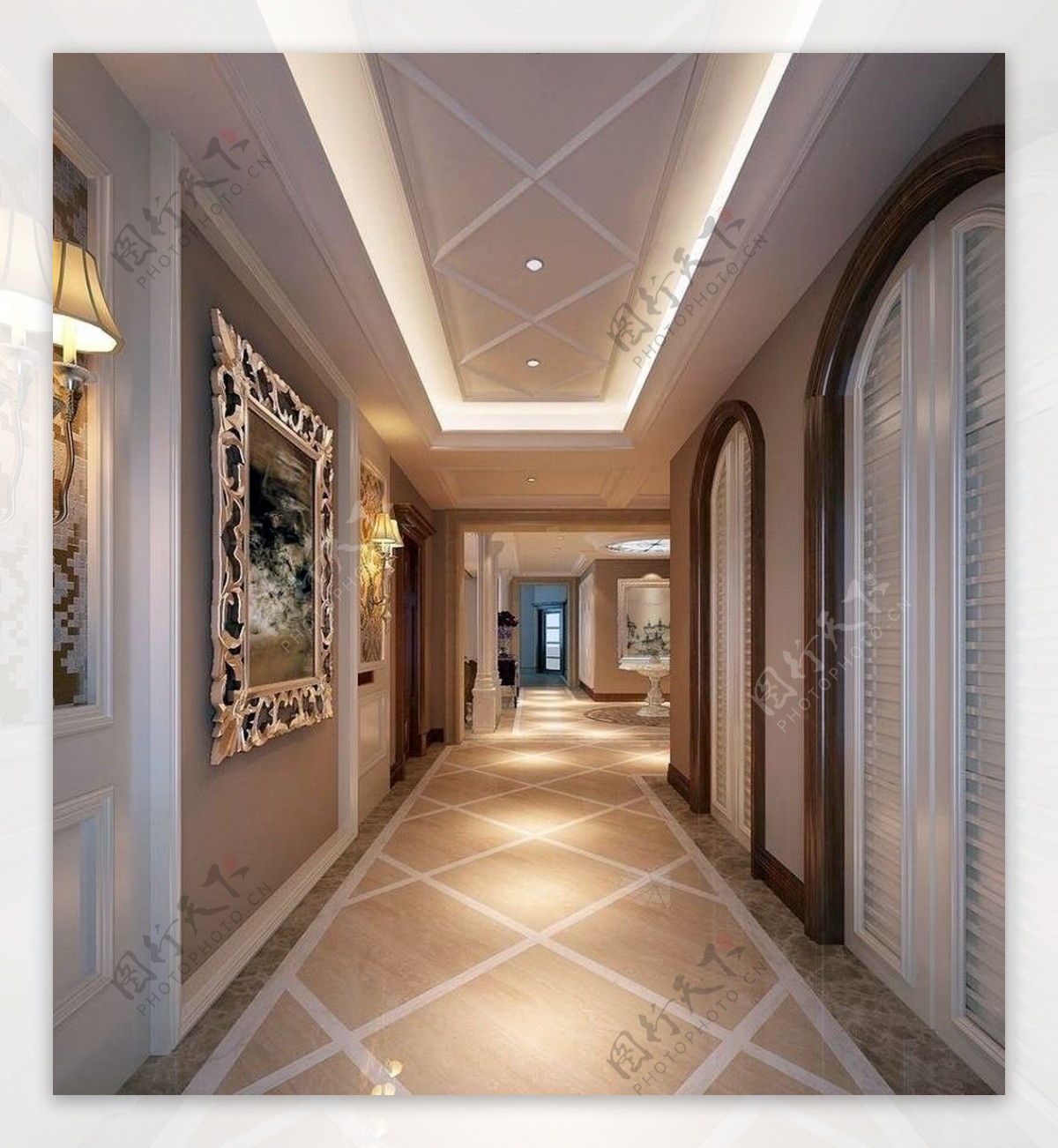 优雅风格室内设计走廊效果图JPG文件