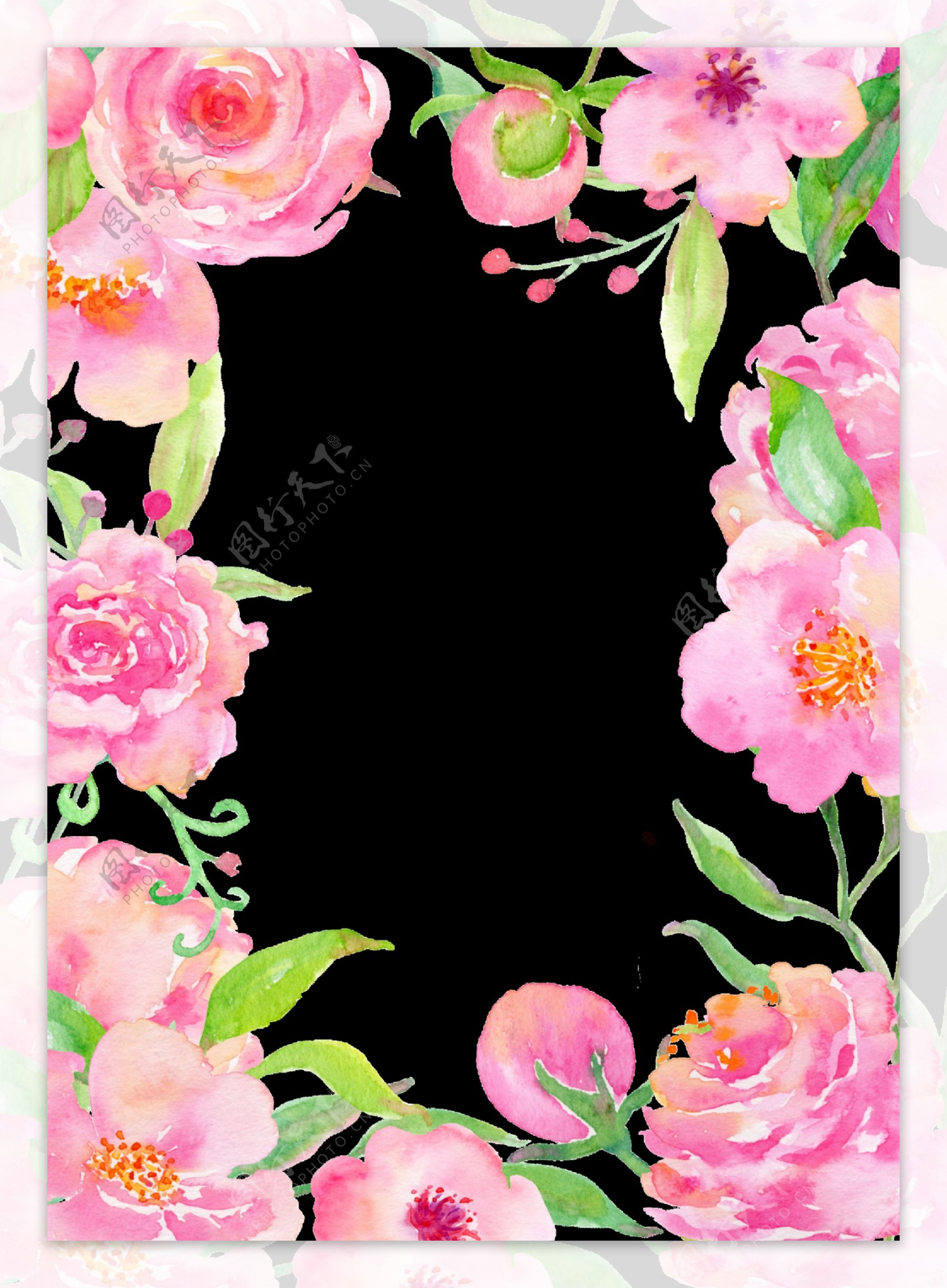 粉色正方形花卉卡通透明素材