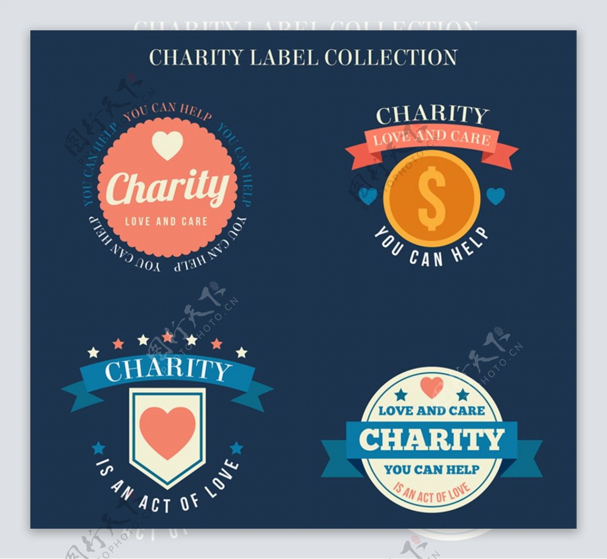 4款创意慈善标签矢量素材