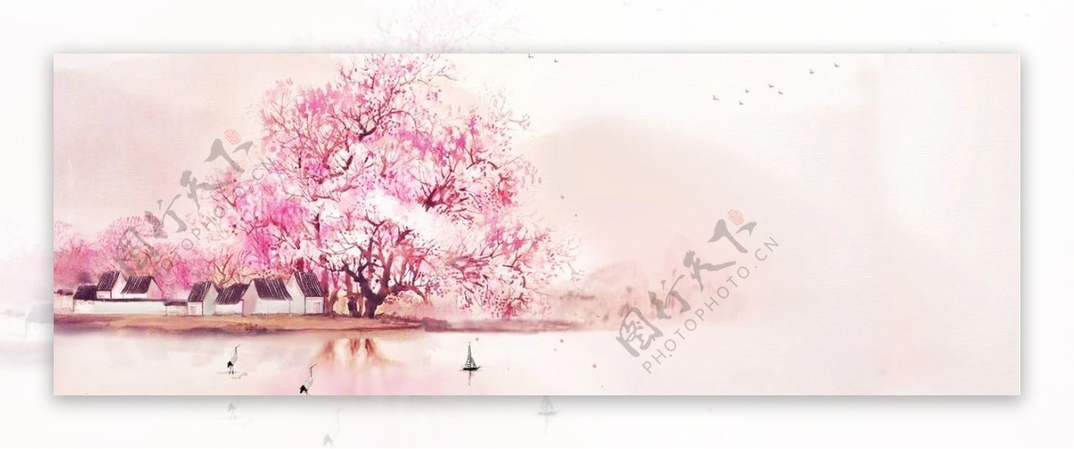 浪漫温馨粉色樱花淘宝全屏banner背景