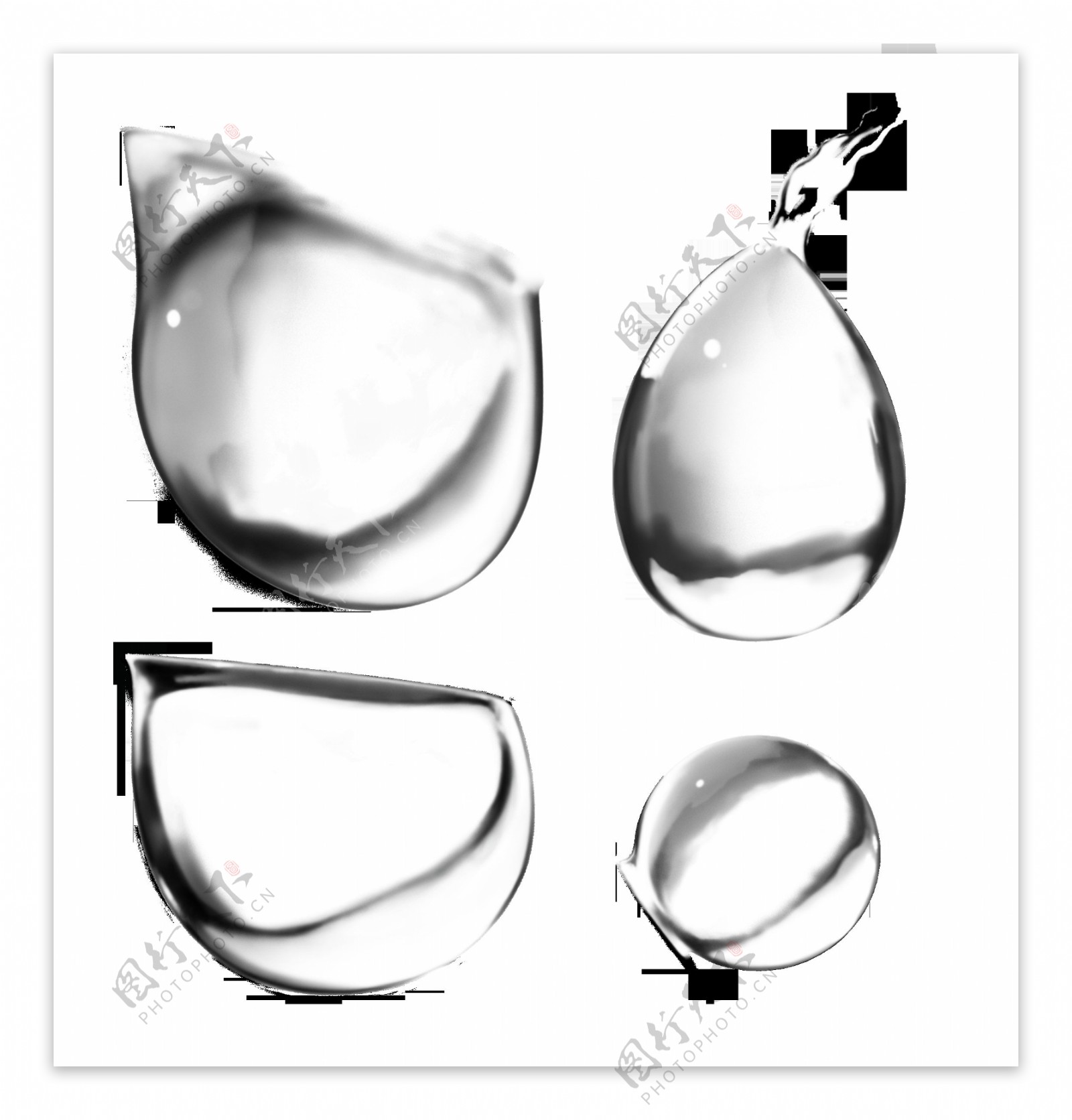 四个透明水滴免抠png透明图层素材