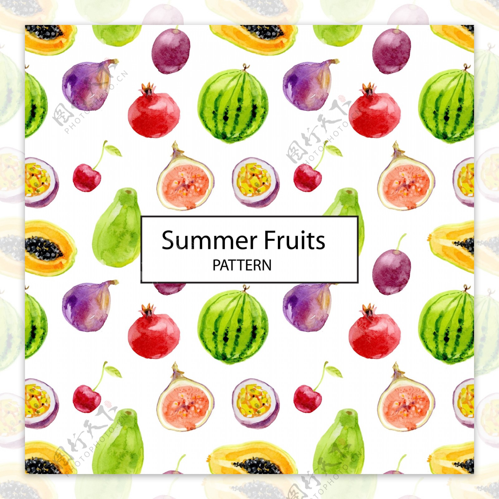 彩色夏季水果无缝背景矢量图