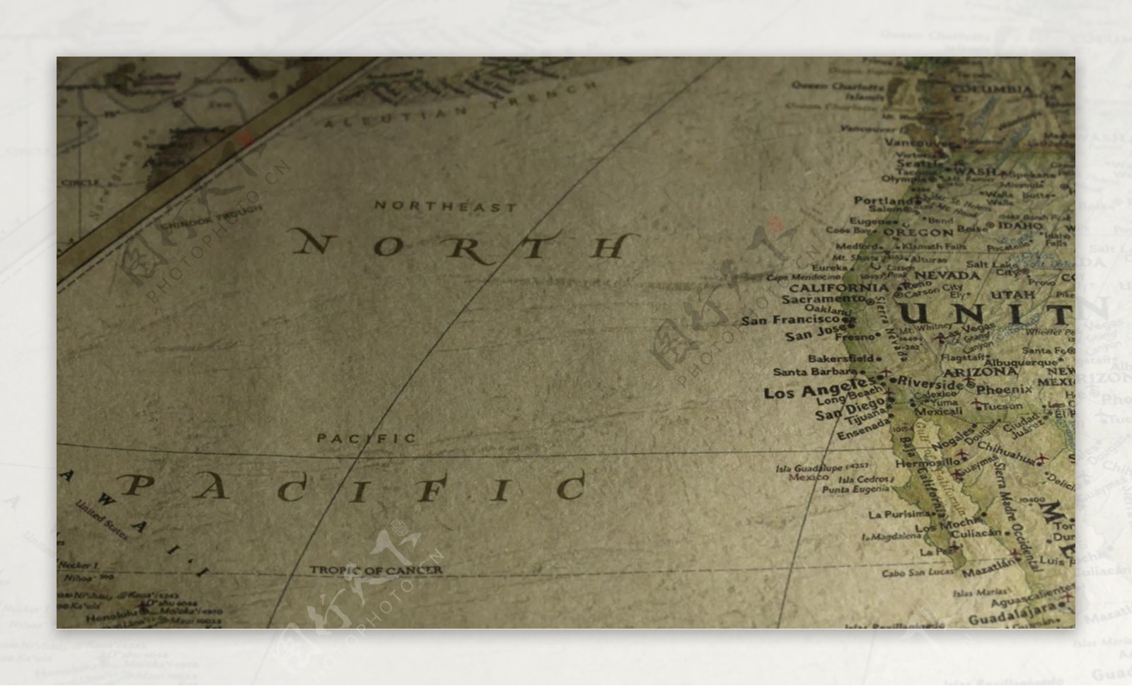 古董地图平移北太平洋