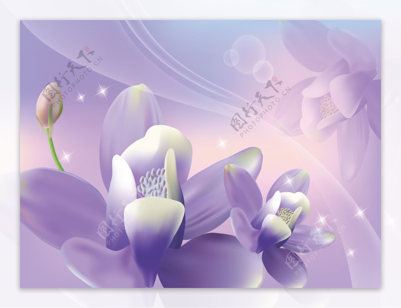 淡紫色梦幻花朵装饰画素材