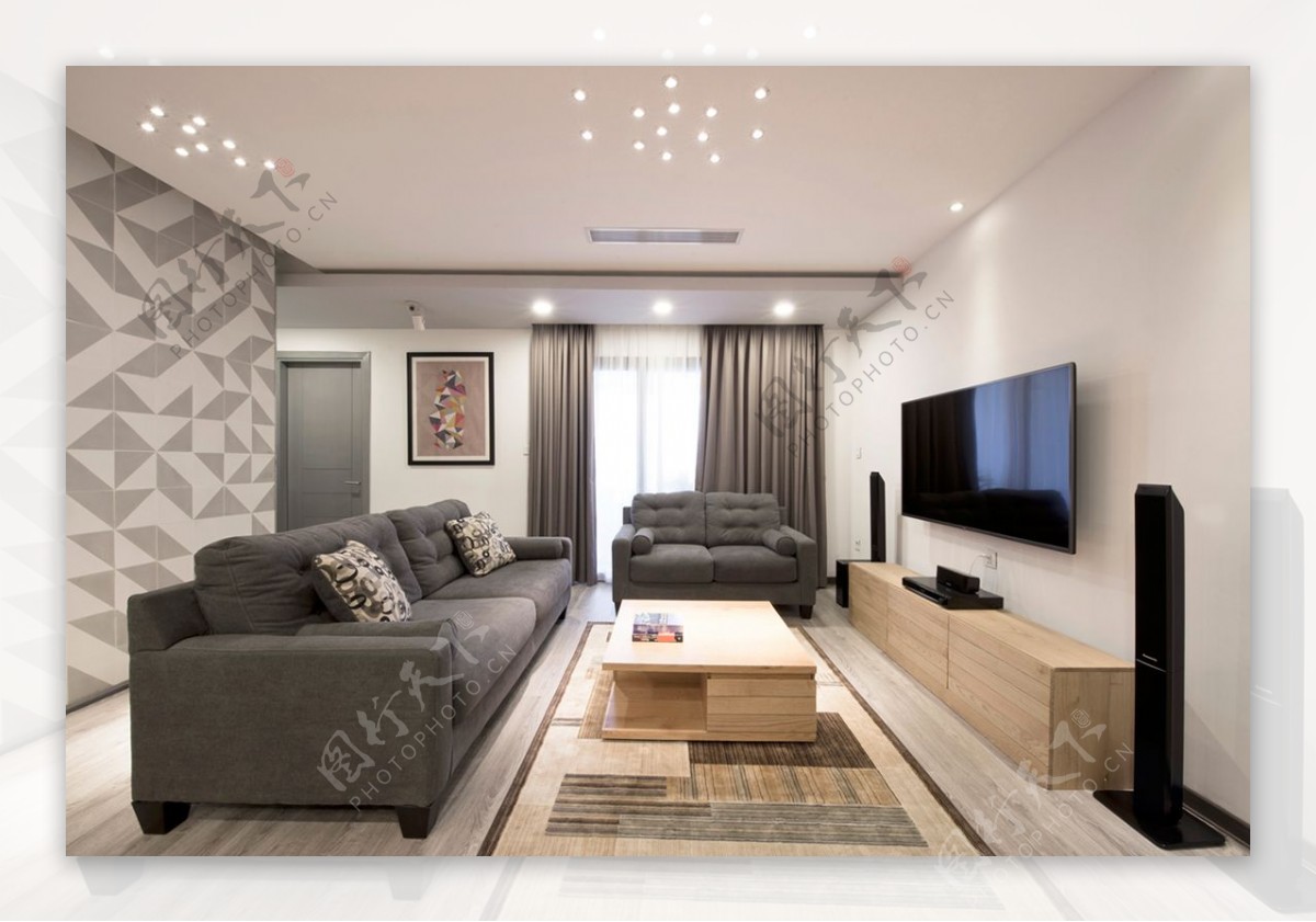 现代时尚客厅深色花纹抱枕室内装修效果图