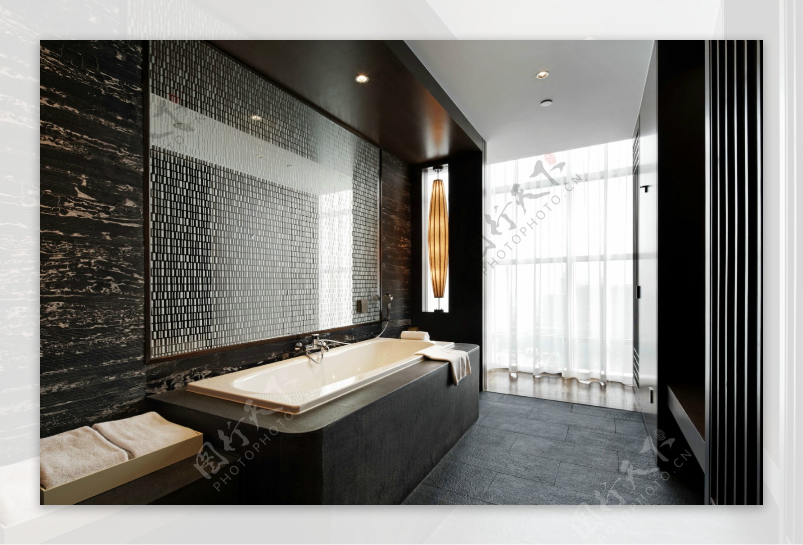 中式简约室内卫生间浴缸效果图