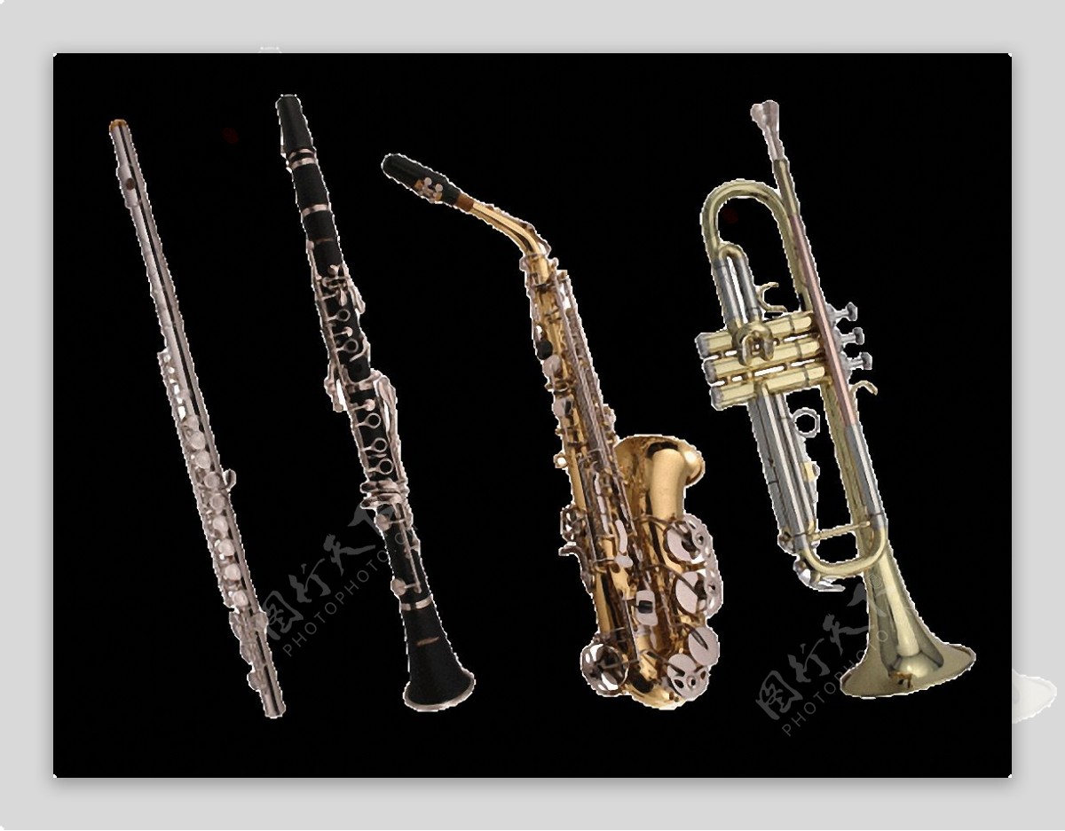 四种漂亮的铜管乐器免抠png透明素材