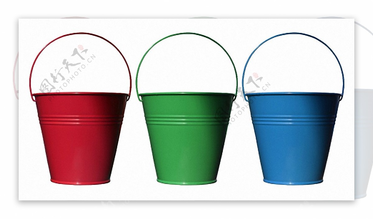 三个颜色水桶免抠png透明素材