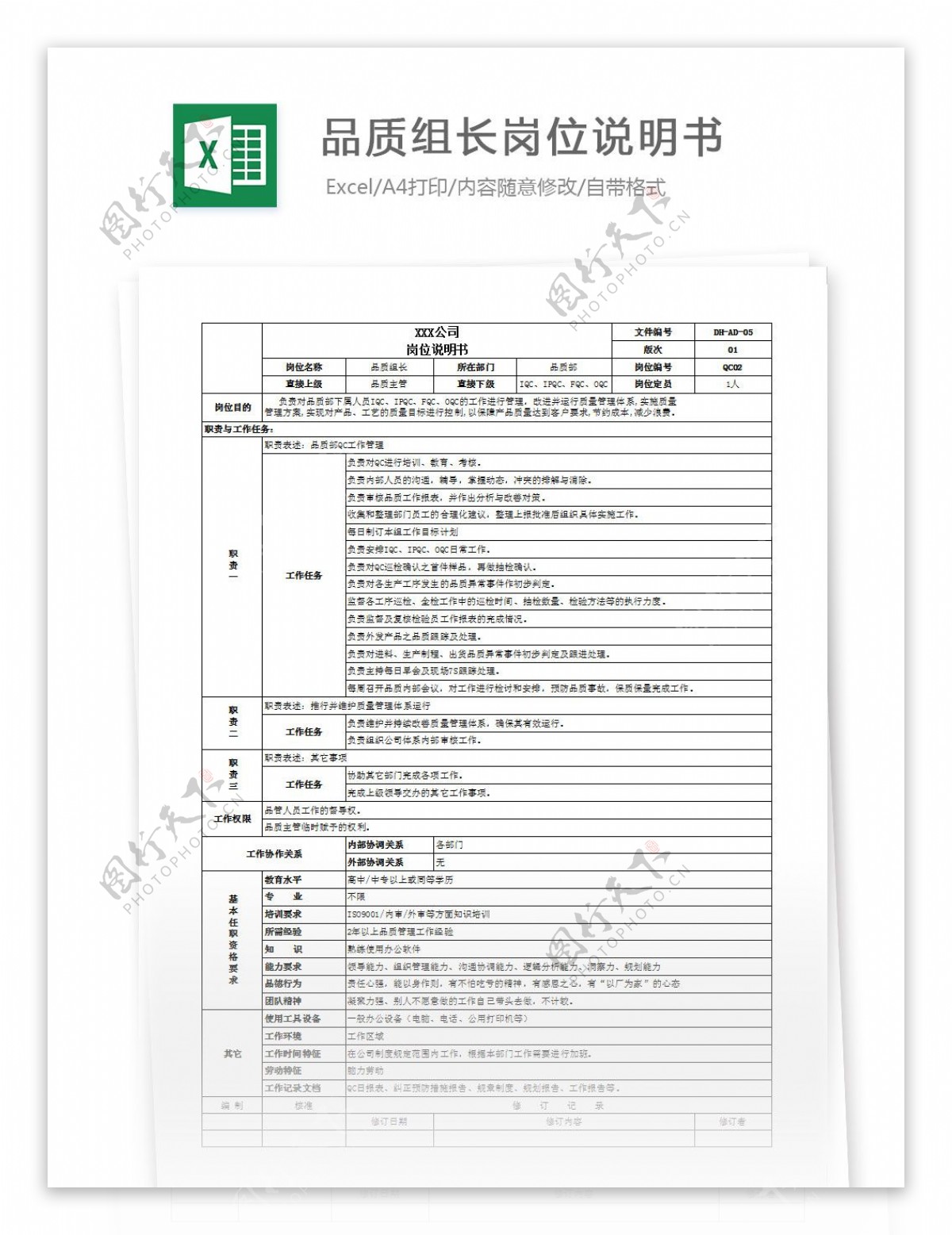 品质组长岗位说明书