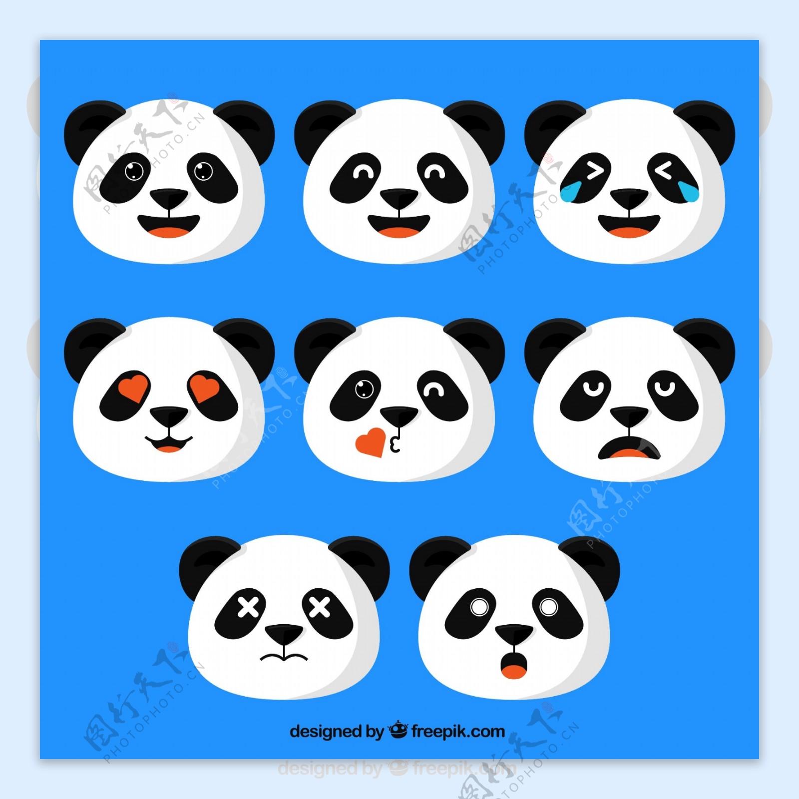 矢量素材卡通熊猫图案装饰表情包集合
