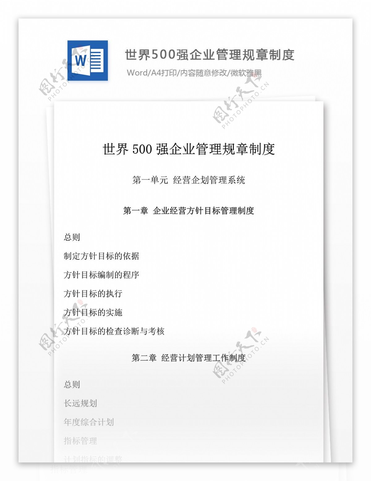 世界500强企业管理规章制度工作范文文档