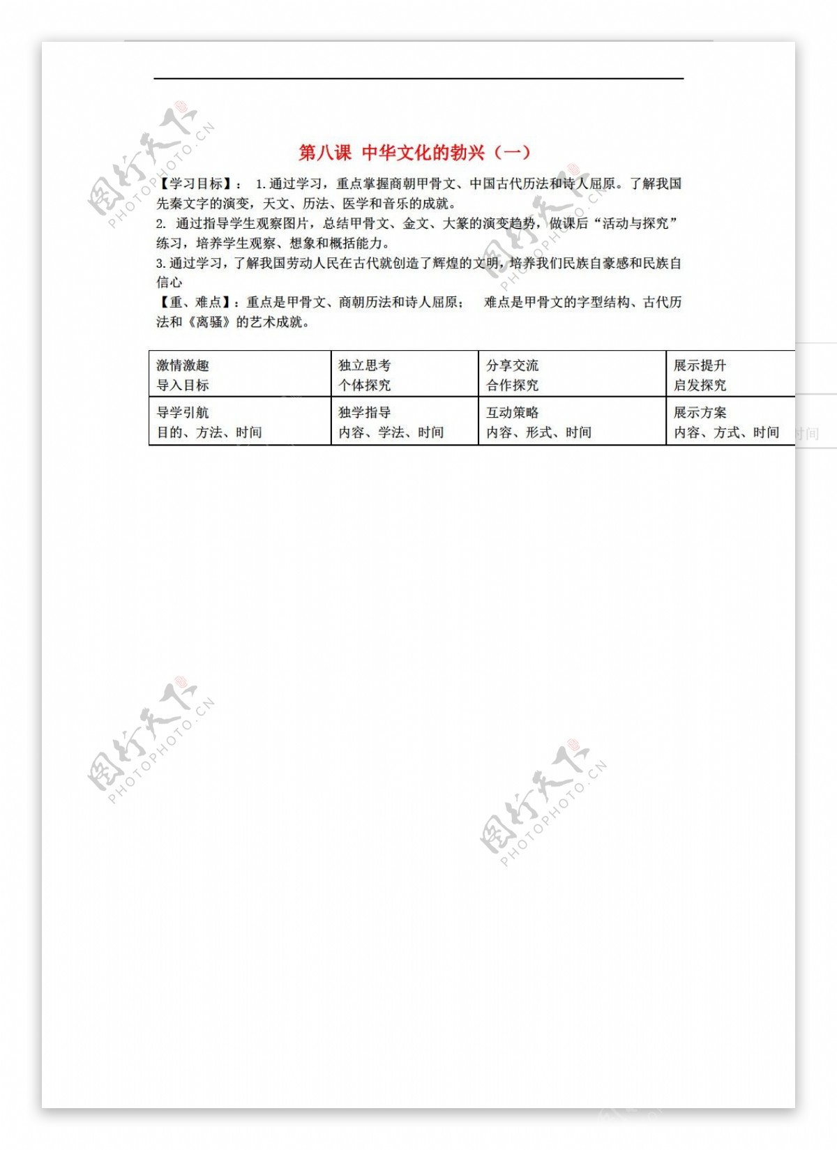 七年级上册历史广东省七年级上册导学案8中华文化的勃兴一无答案