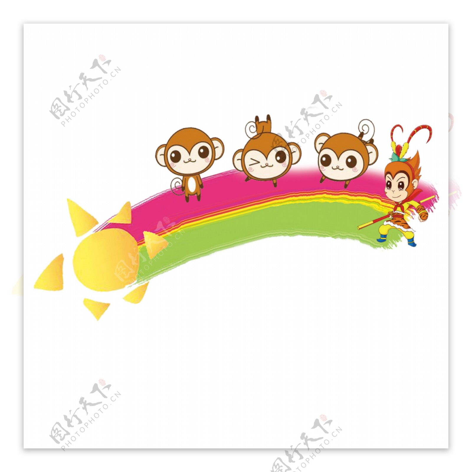手绘彩虹小猴子元素