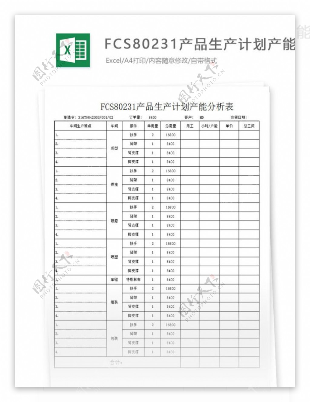 生产计划产能分析表