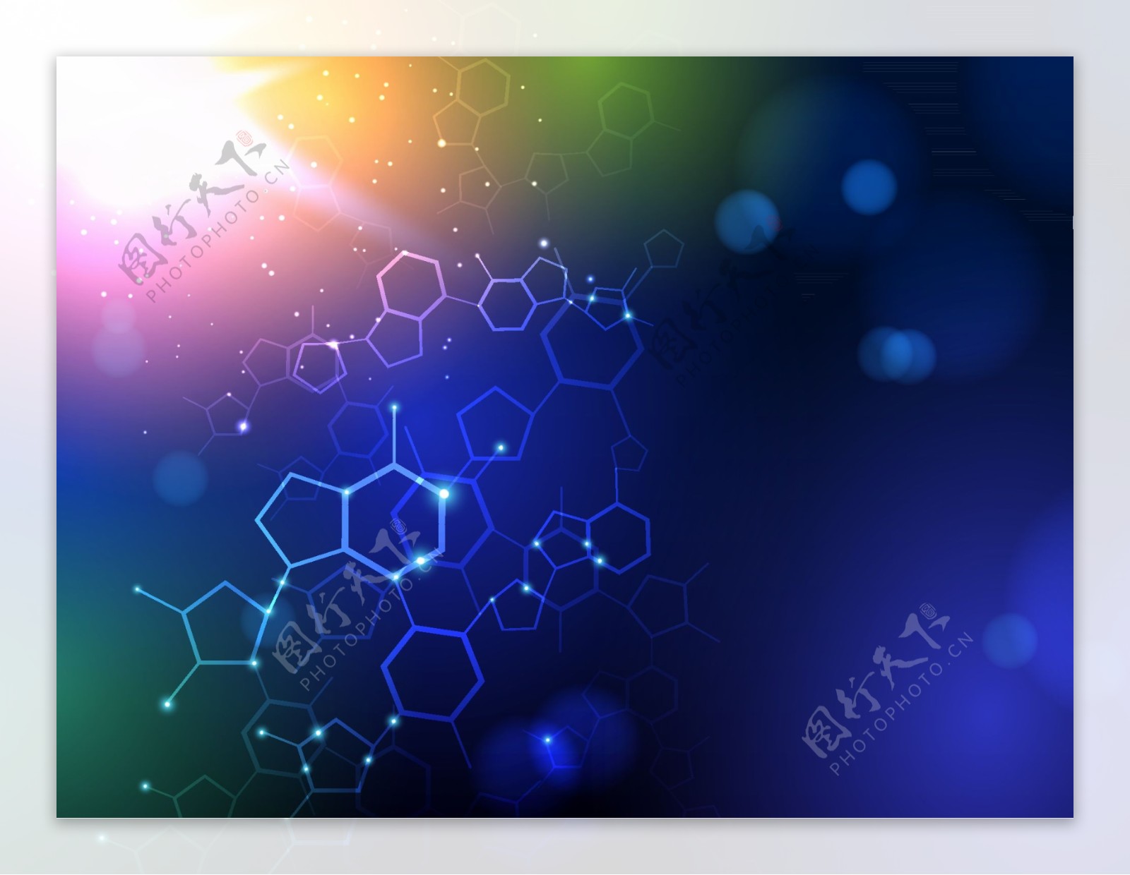 五彩炫光分子科技背景图