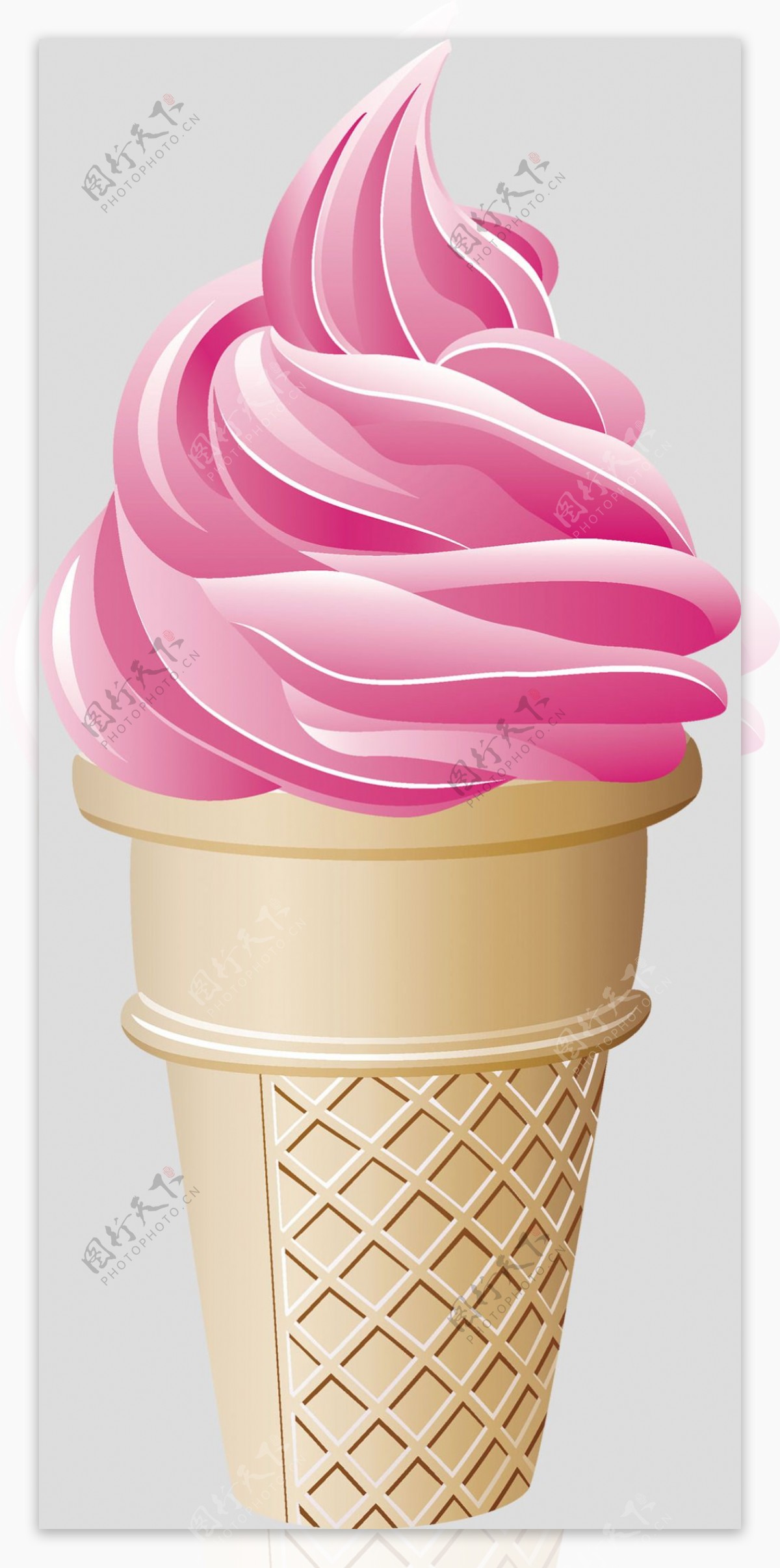 手绘粉红色冰淇淋免抠psd透明素材