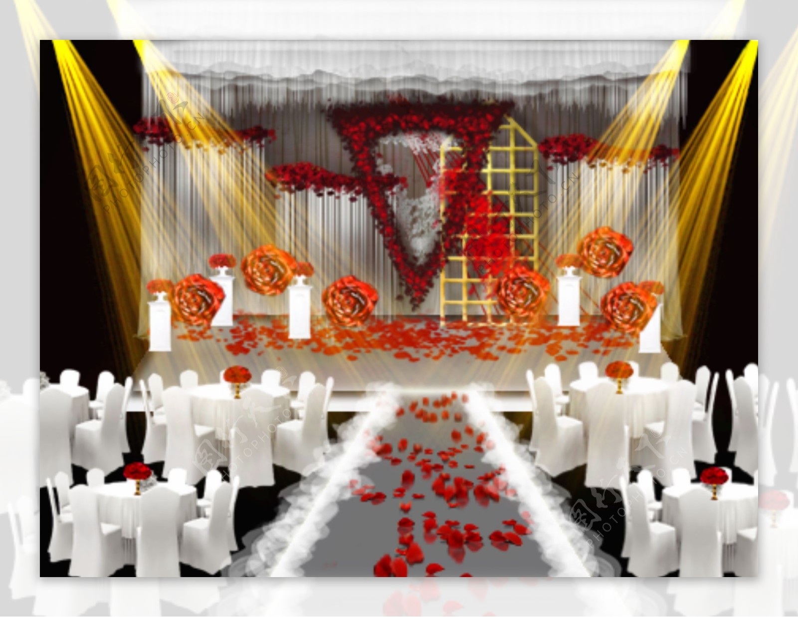 白红色欧式婚礼效果图