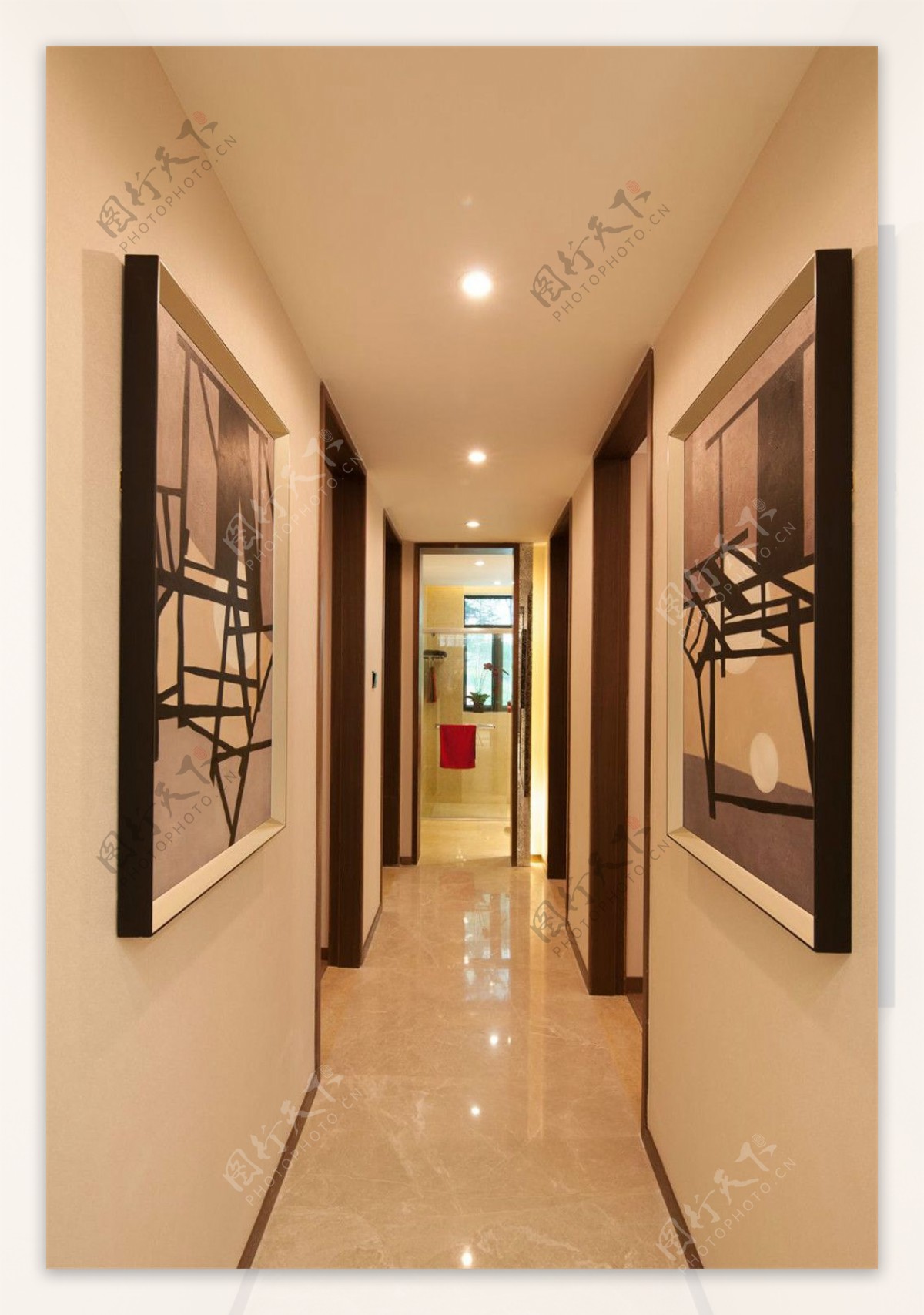 现代时尚客厅走廊大理石地板室内装修效果图