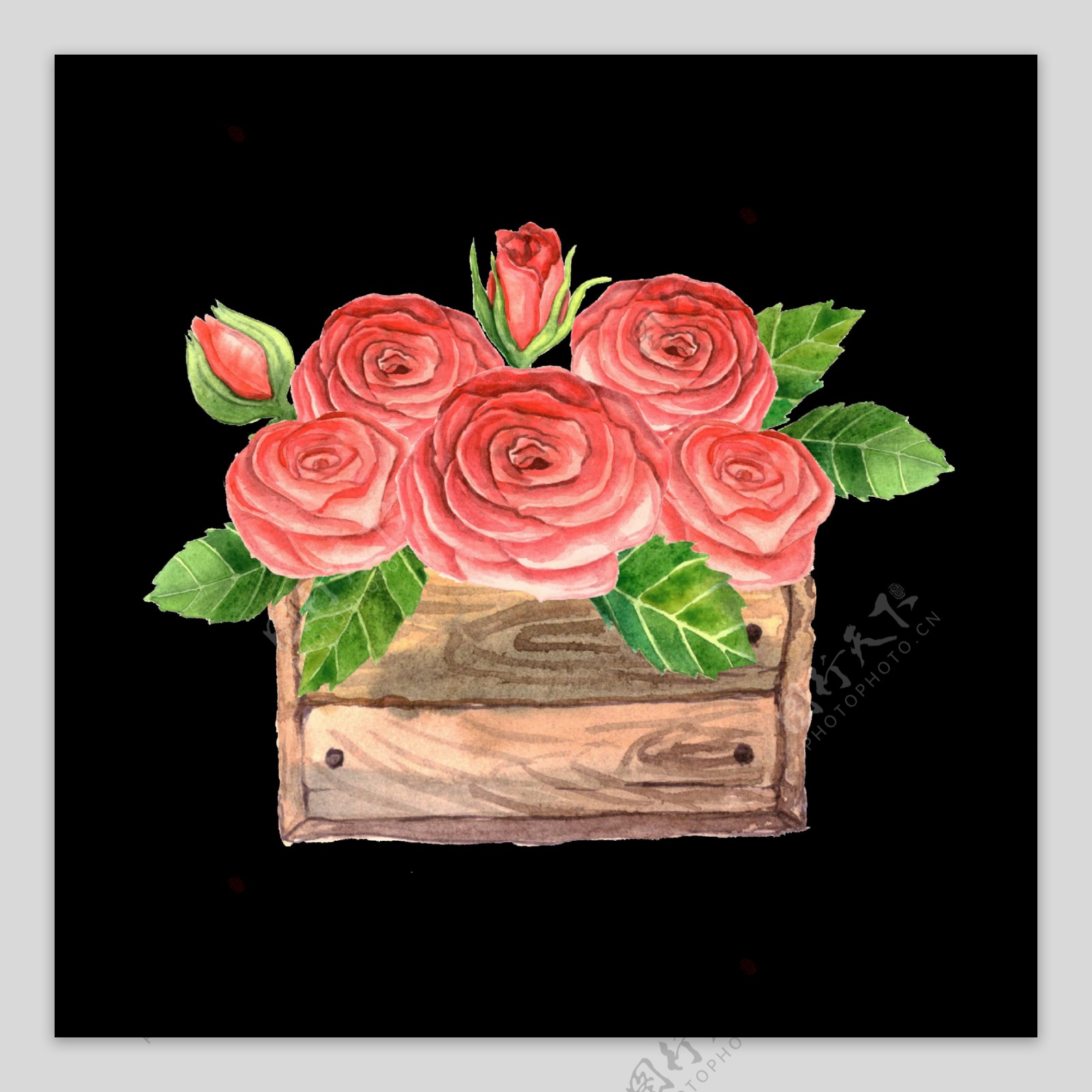红粉花丛卡通透明装饰素材