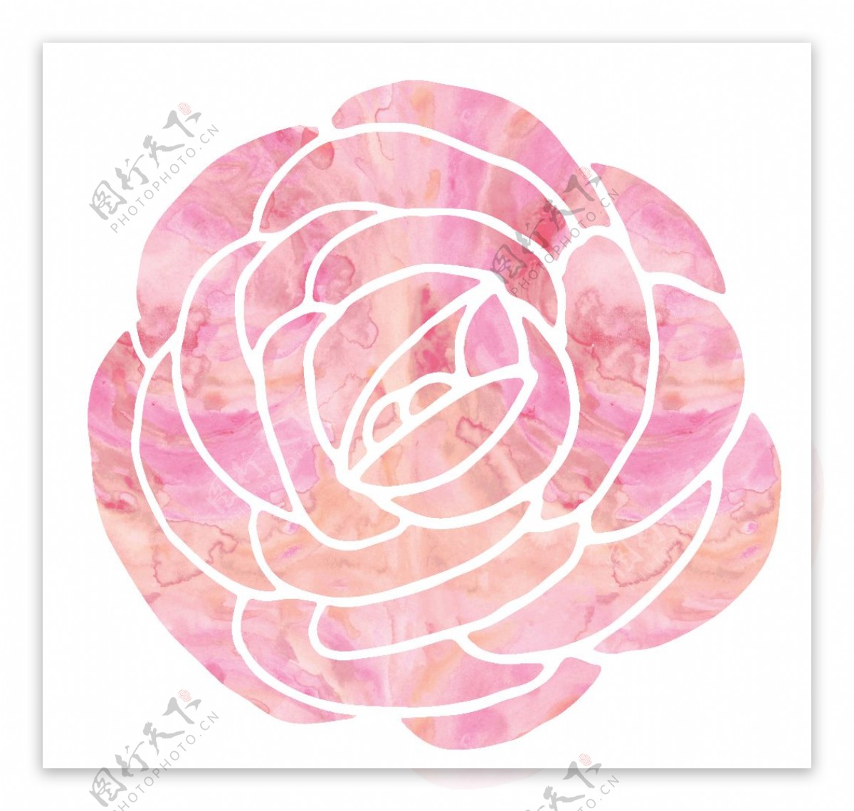 水彩镂空粉色花卉卡通水彩透明素材