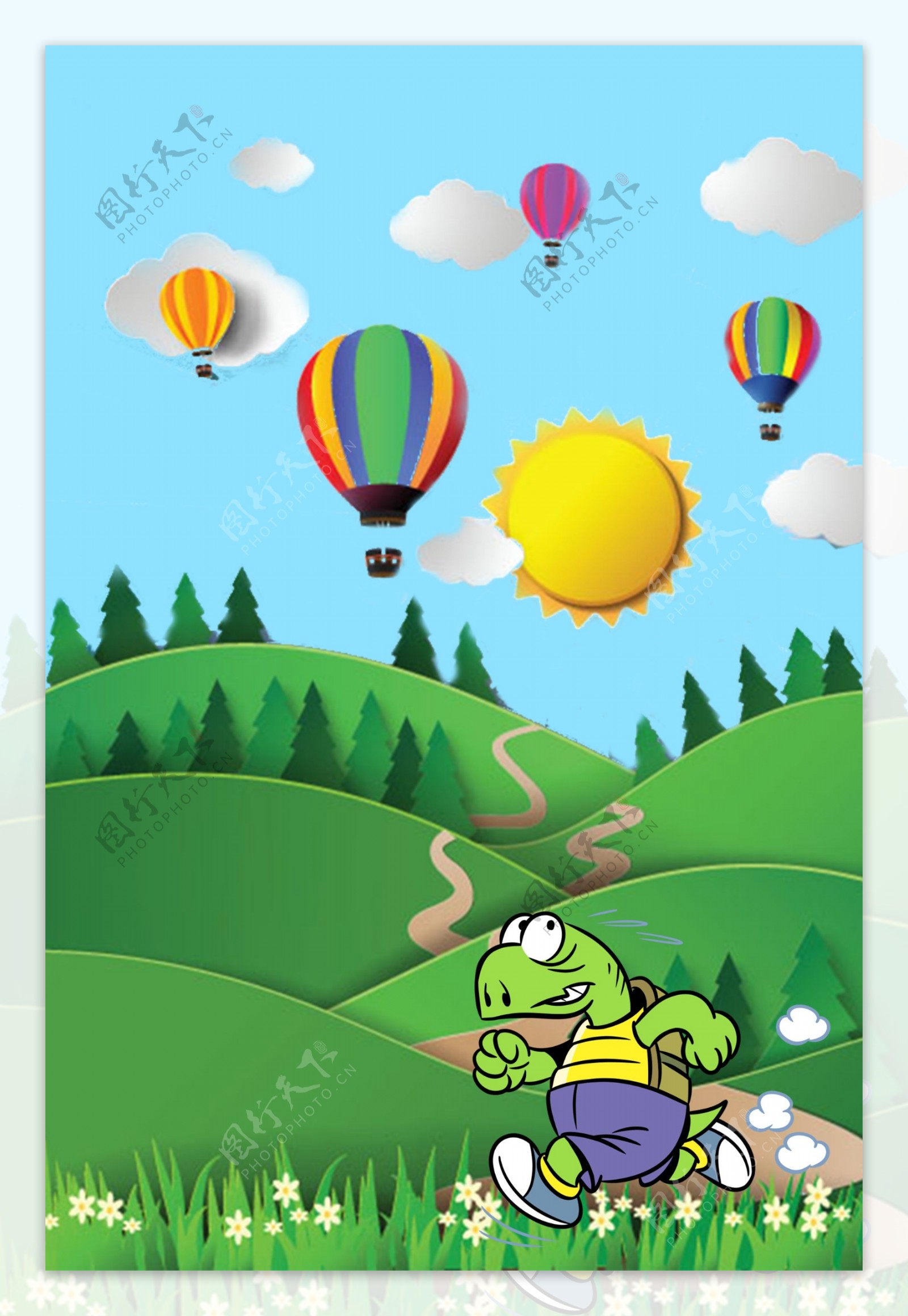 海报热气球卡通背景