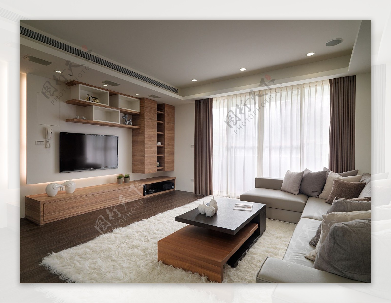 日式清雅客厅白色地毯室内装修JPEG图