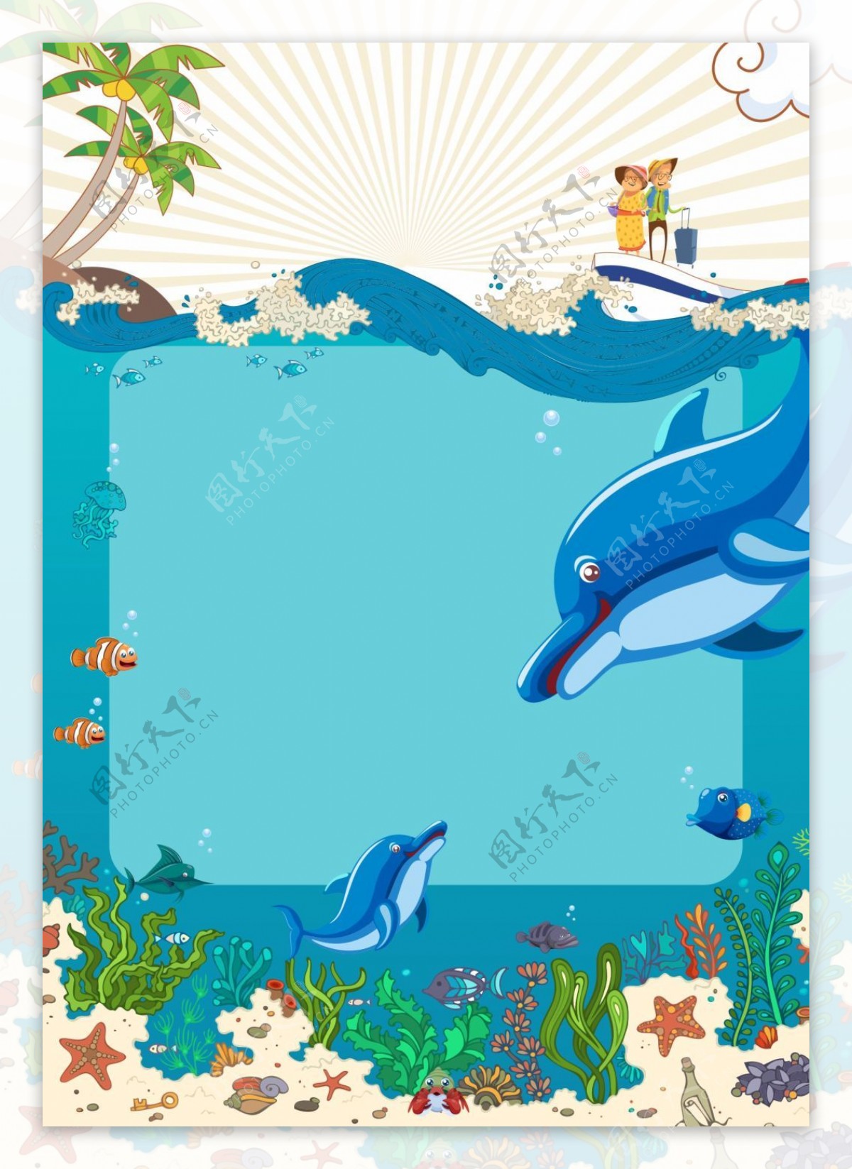 海洋世界海报卡通海豚