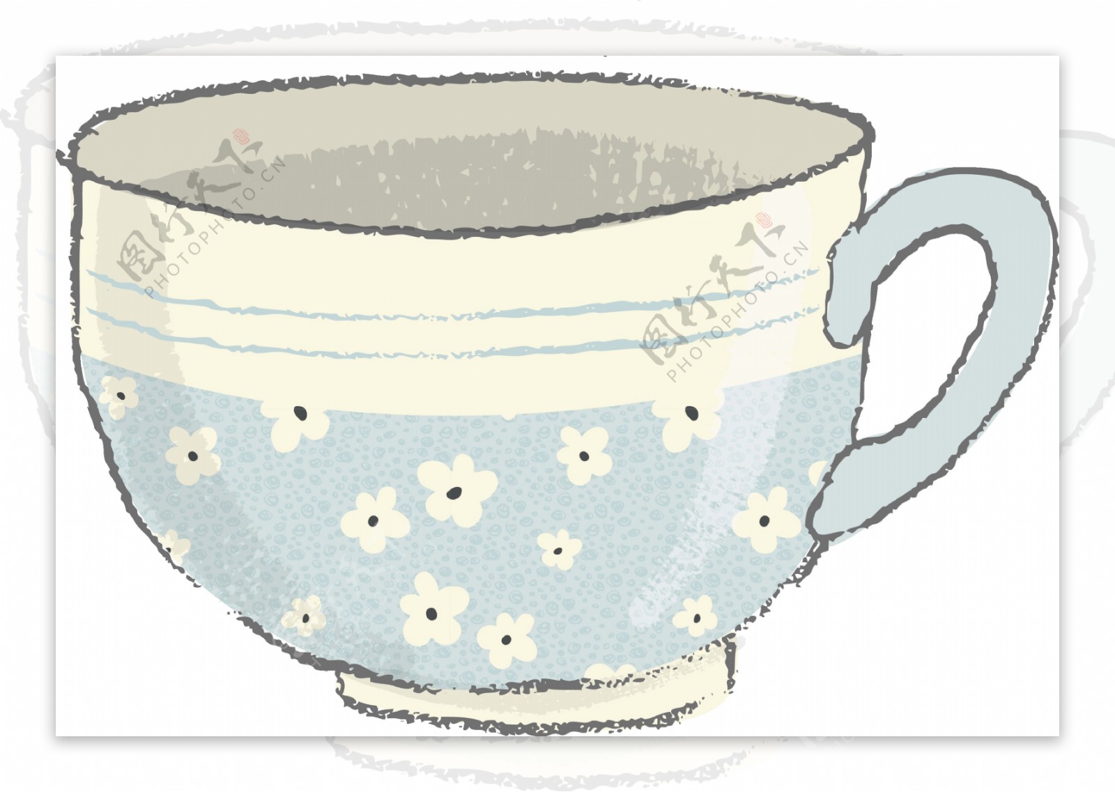 蓝色波点茶杯卡通透明素材
