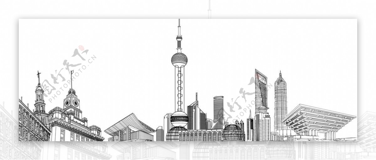 上海城市线稿矢量图