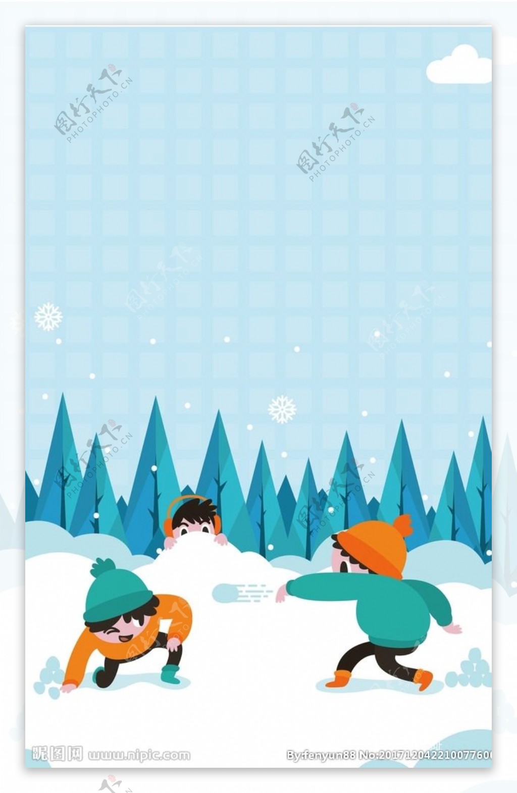 卡通雪花玩雪球背景