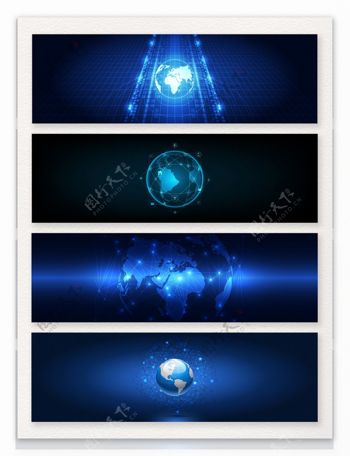 一组蓝色地球光线科技背景
