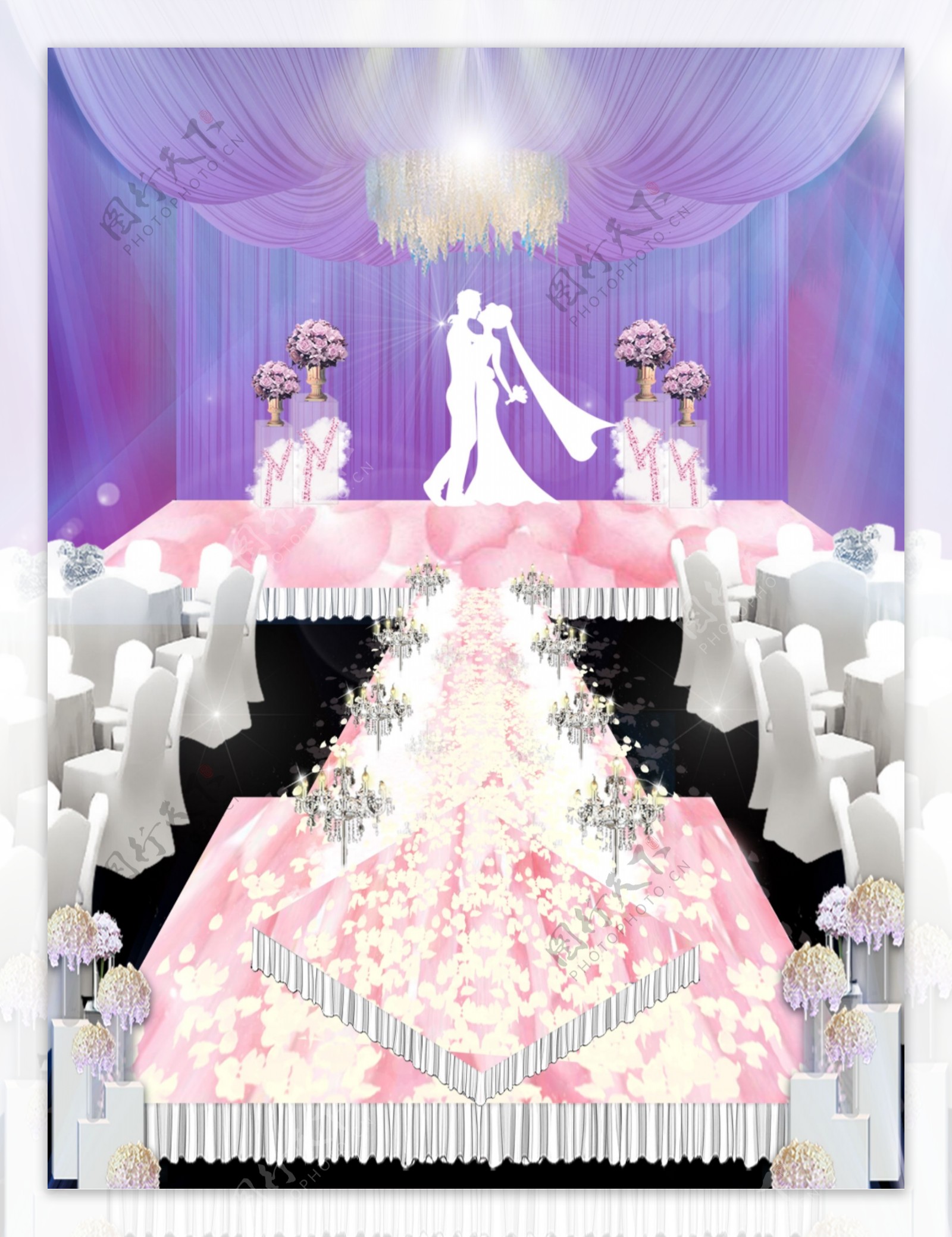 梦幻粉色鲜花台婚礼效果图设计