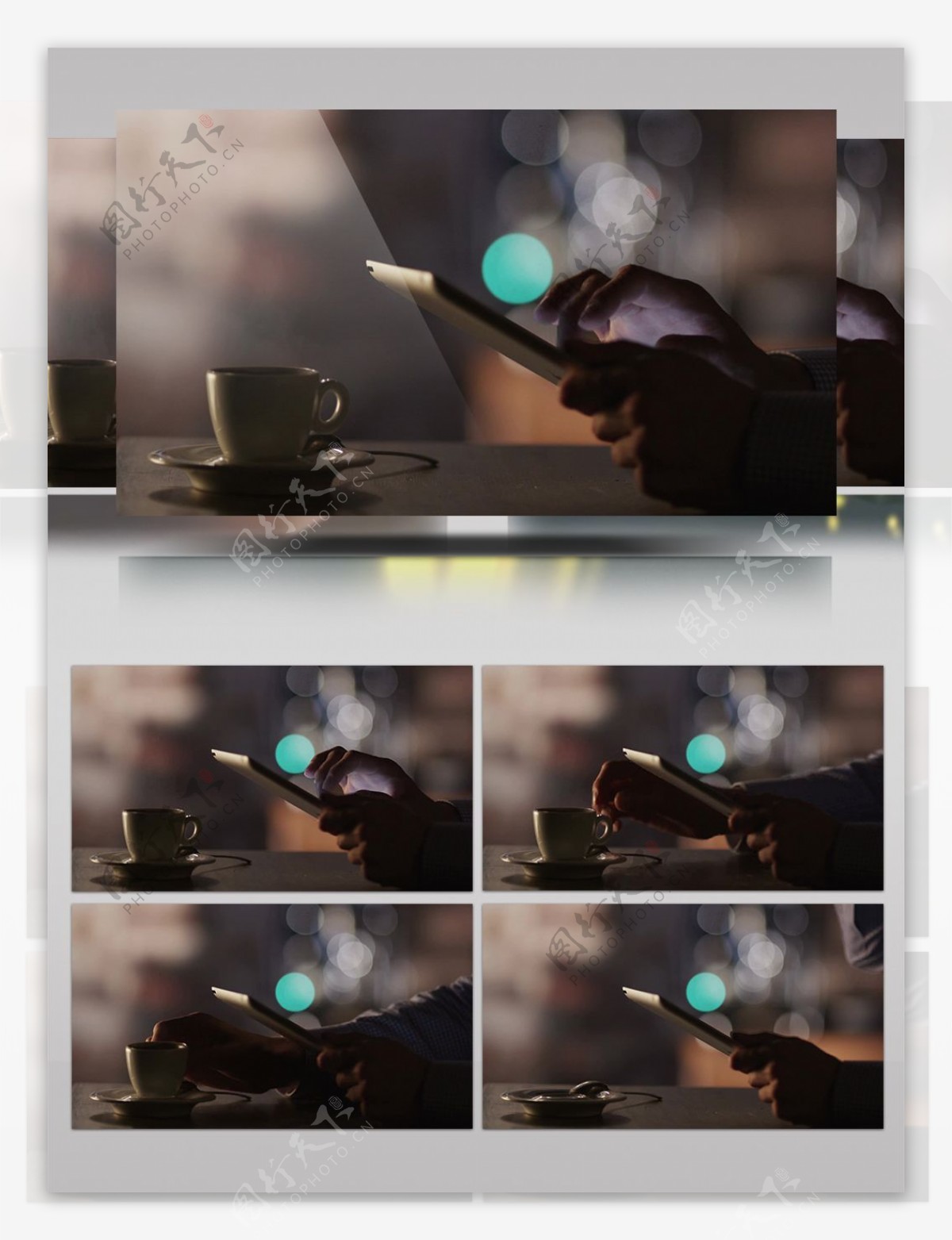 霓虹背景一杯咖啡商务休闲ipad办公视频