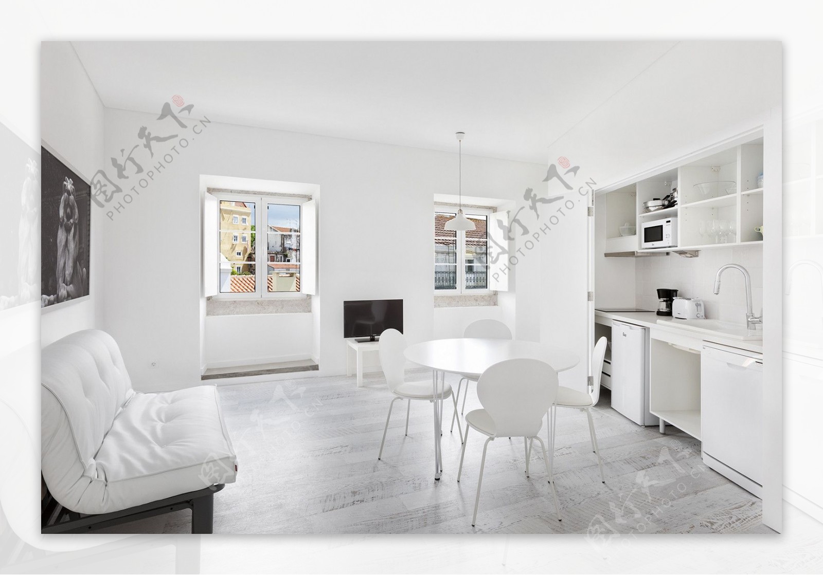 北欧极简客厅白色家具室内装修效果图