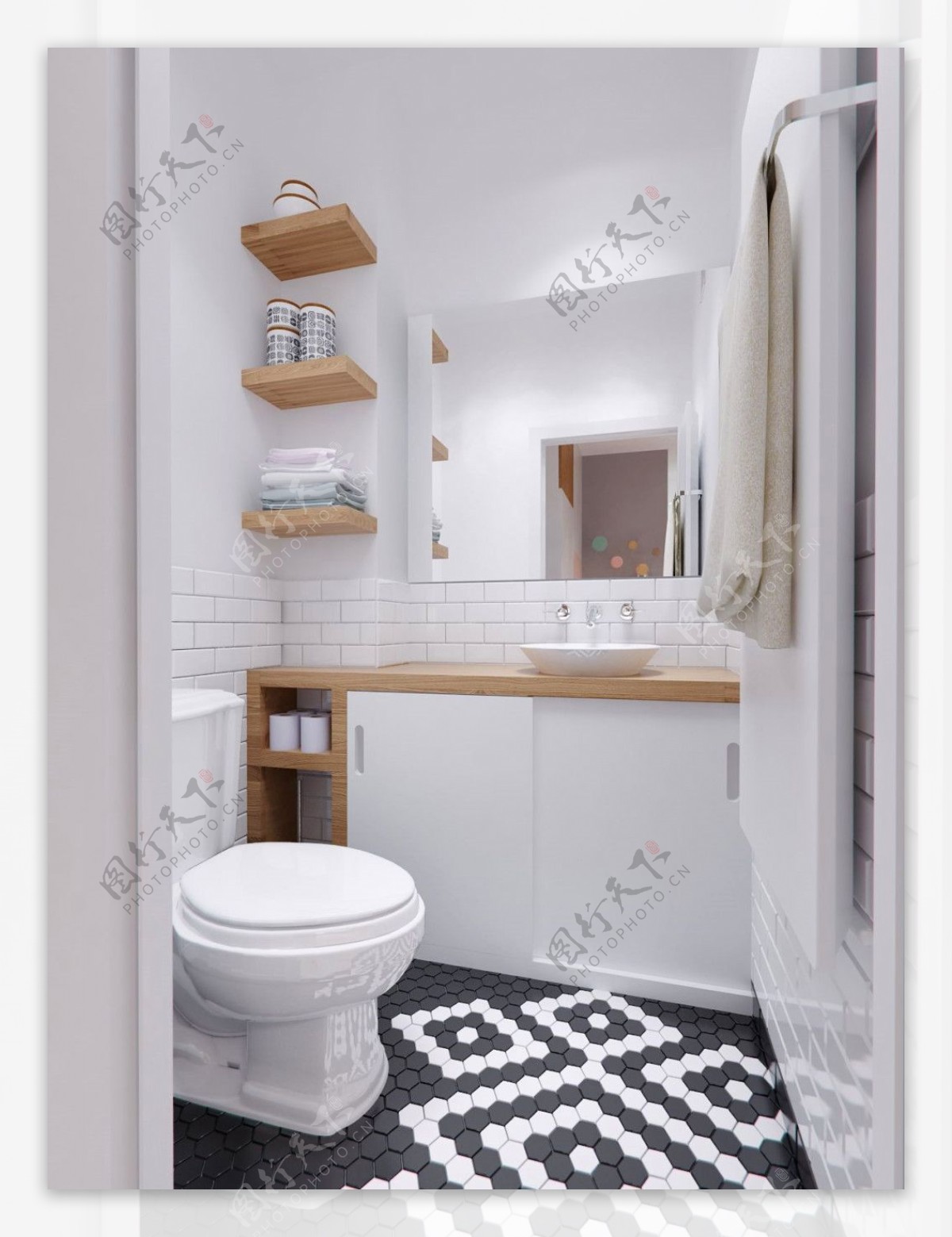 现代简约卫生间白色柜子室内装修效果图