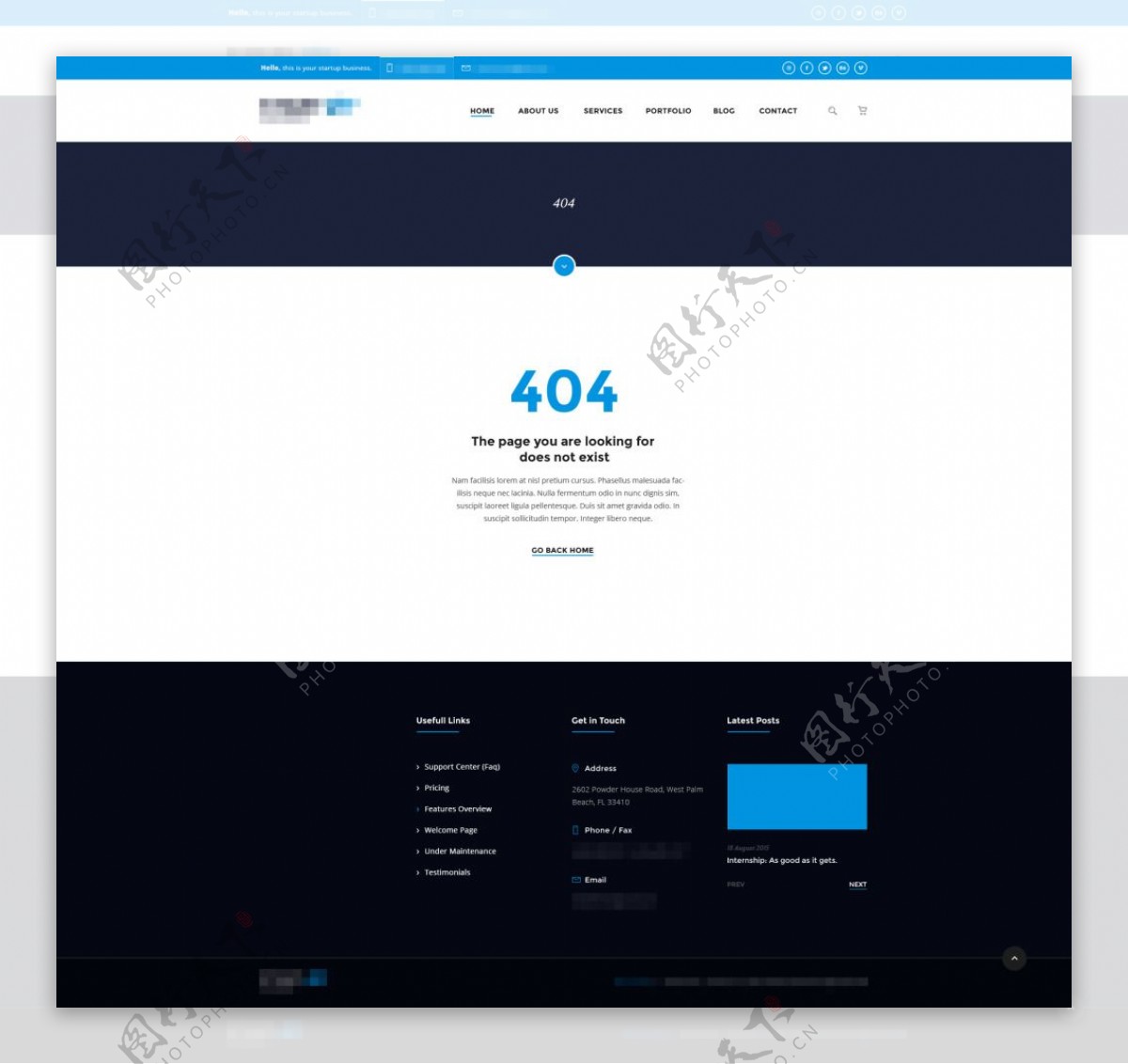 蓝色科技商务电子404错误界面分层psd