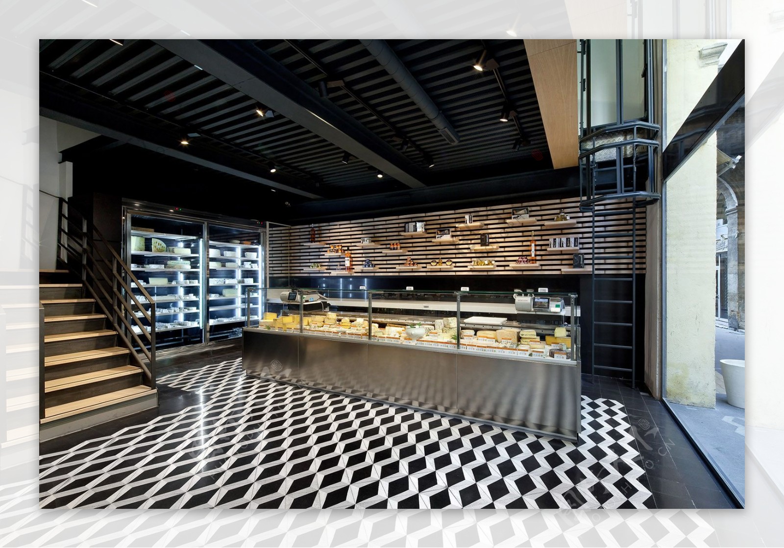简约时尚甜品店黑白格子地板砖装修效果图