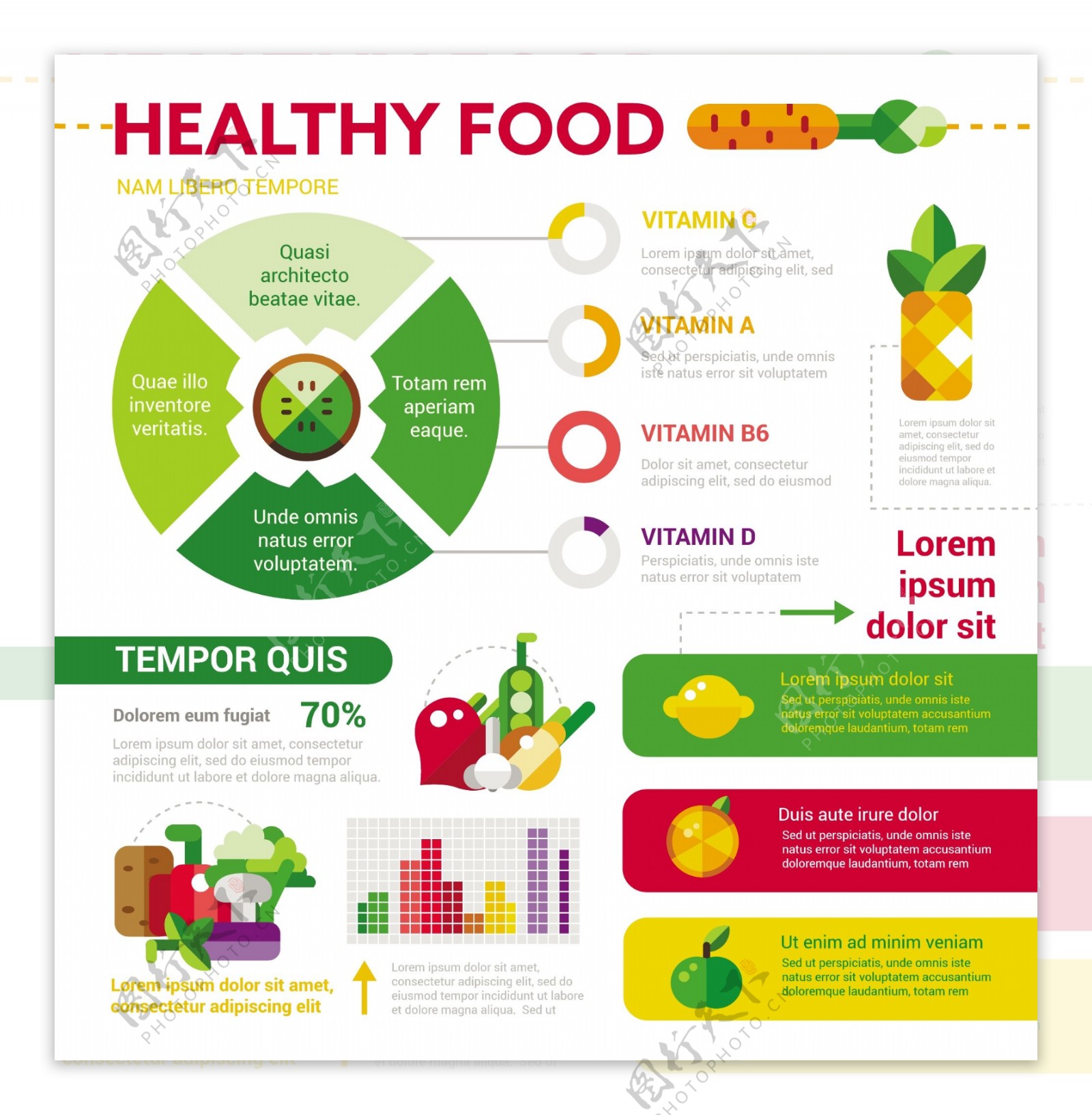健康食品矢量插图模板图标集