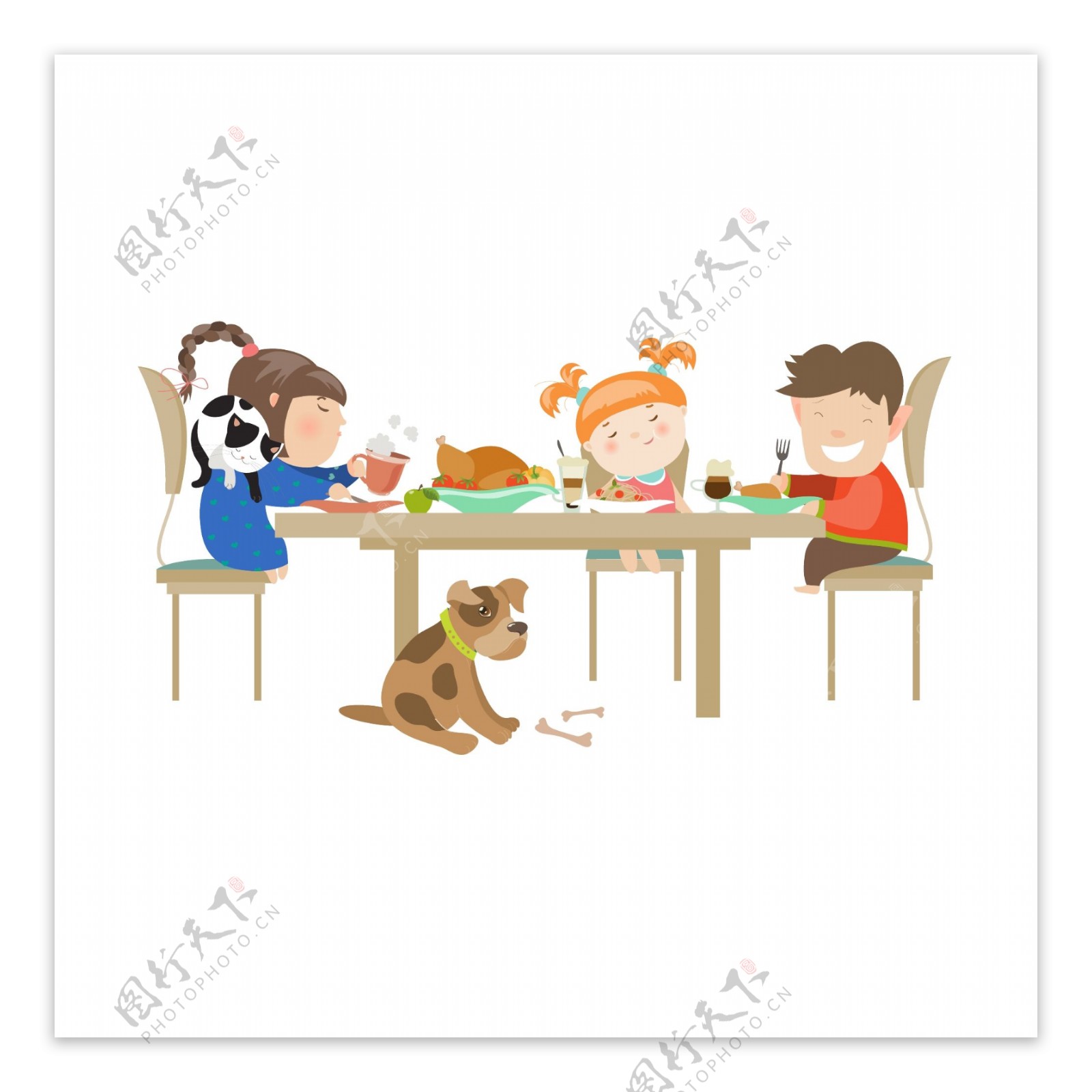 儿童坐在桌子旁边用餐