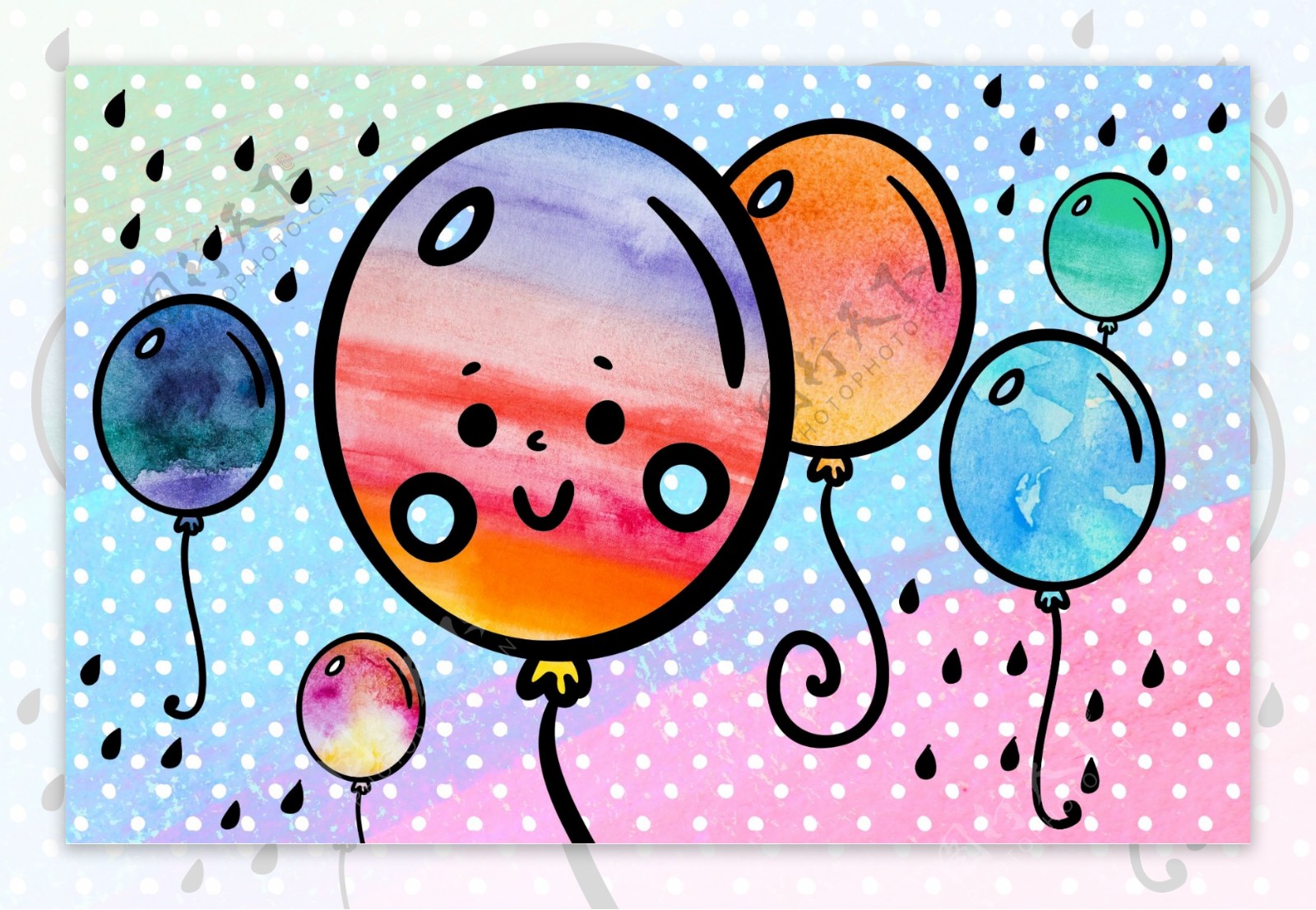 色彩缤纷鲜艳的气球装饰画PSD模板