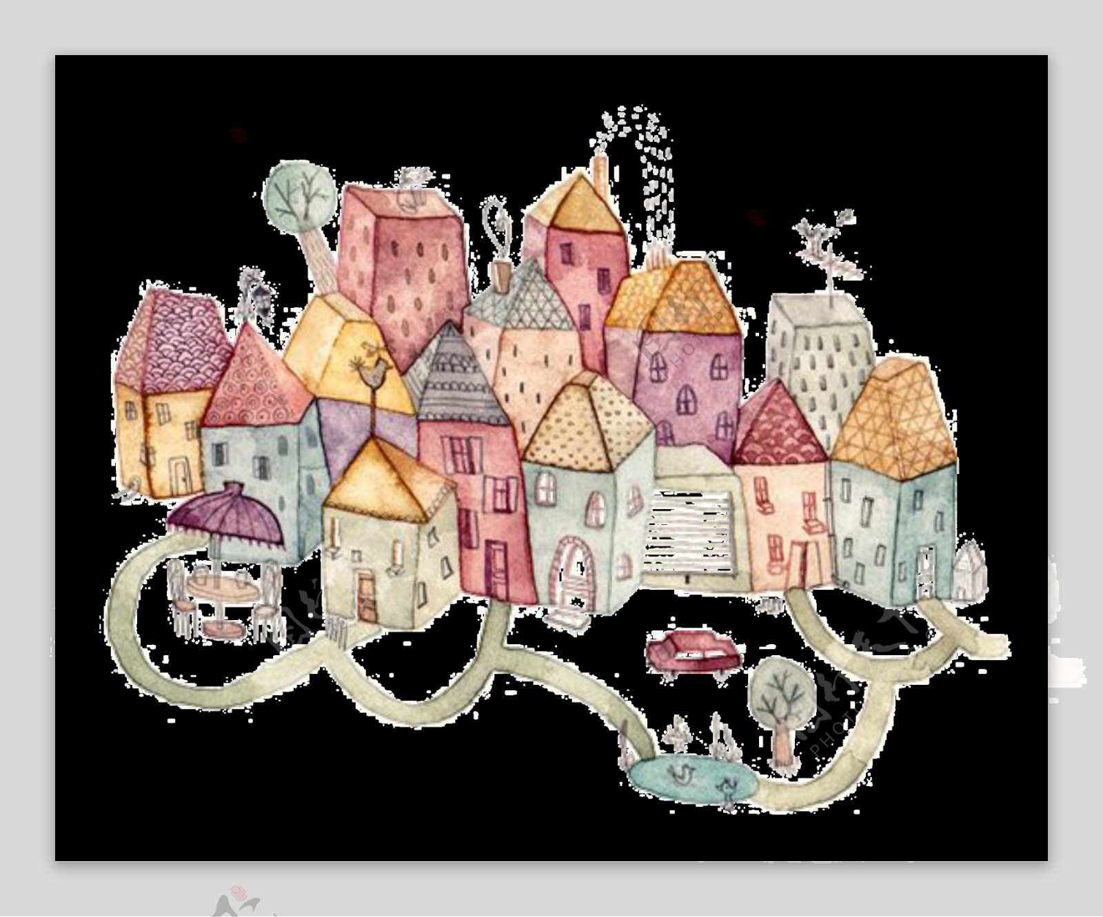 彩绘童话城堡图案元素