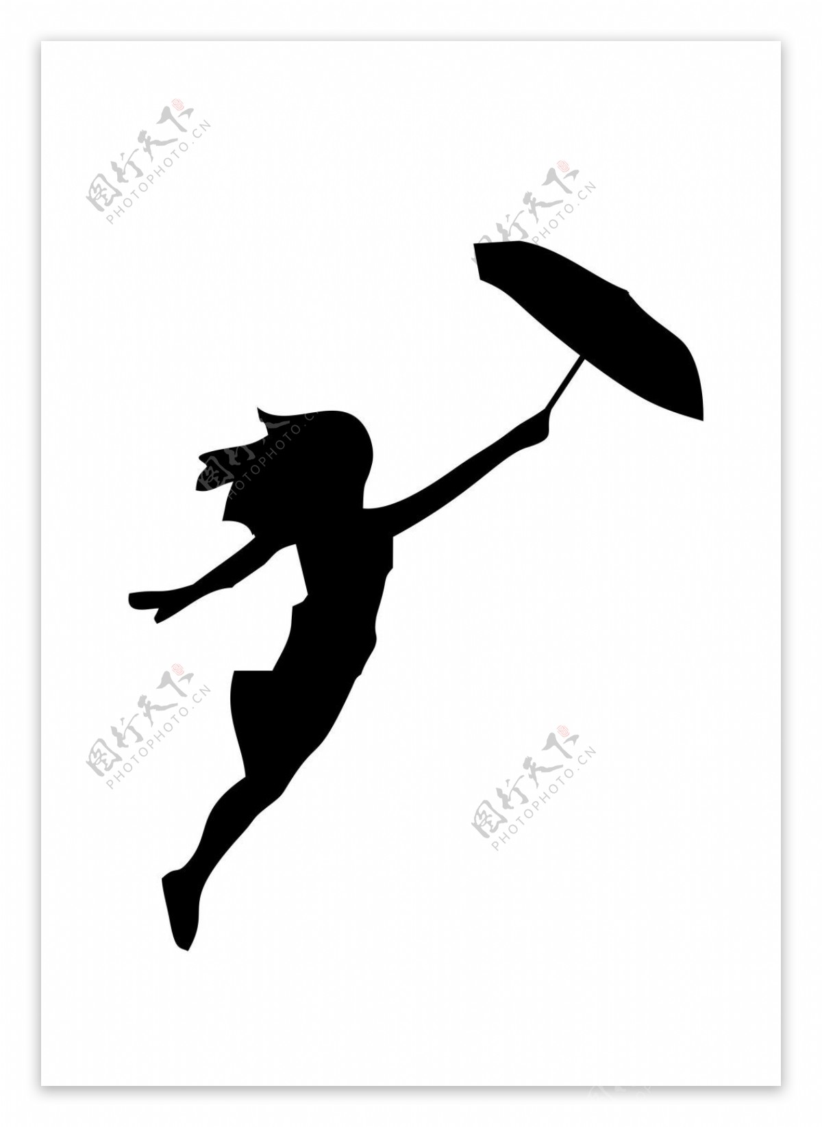 矢量剪影素材飞扬的打伞少女