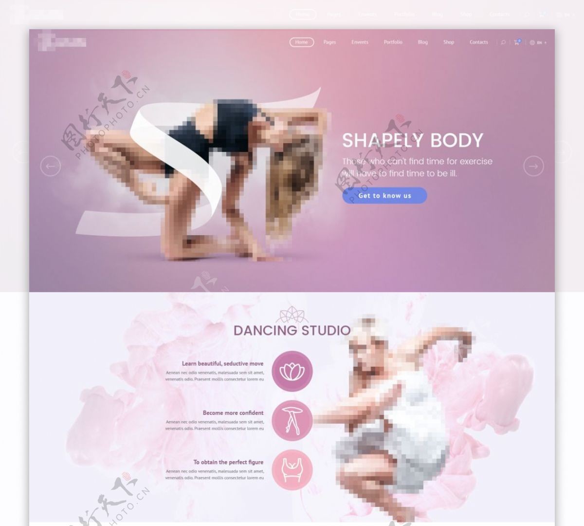 粉色大气的瑜伽健身运动网站模板设计首页