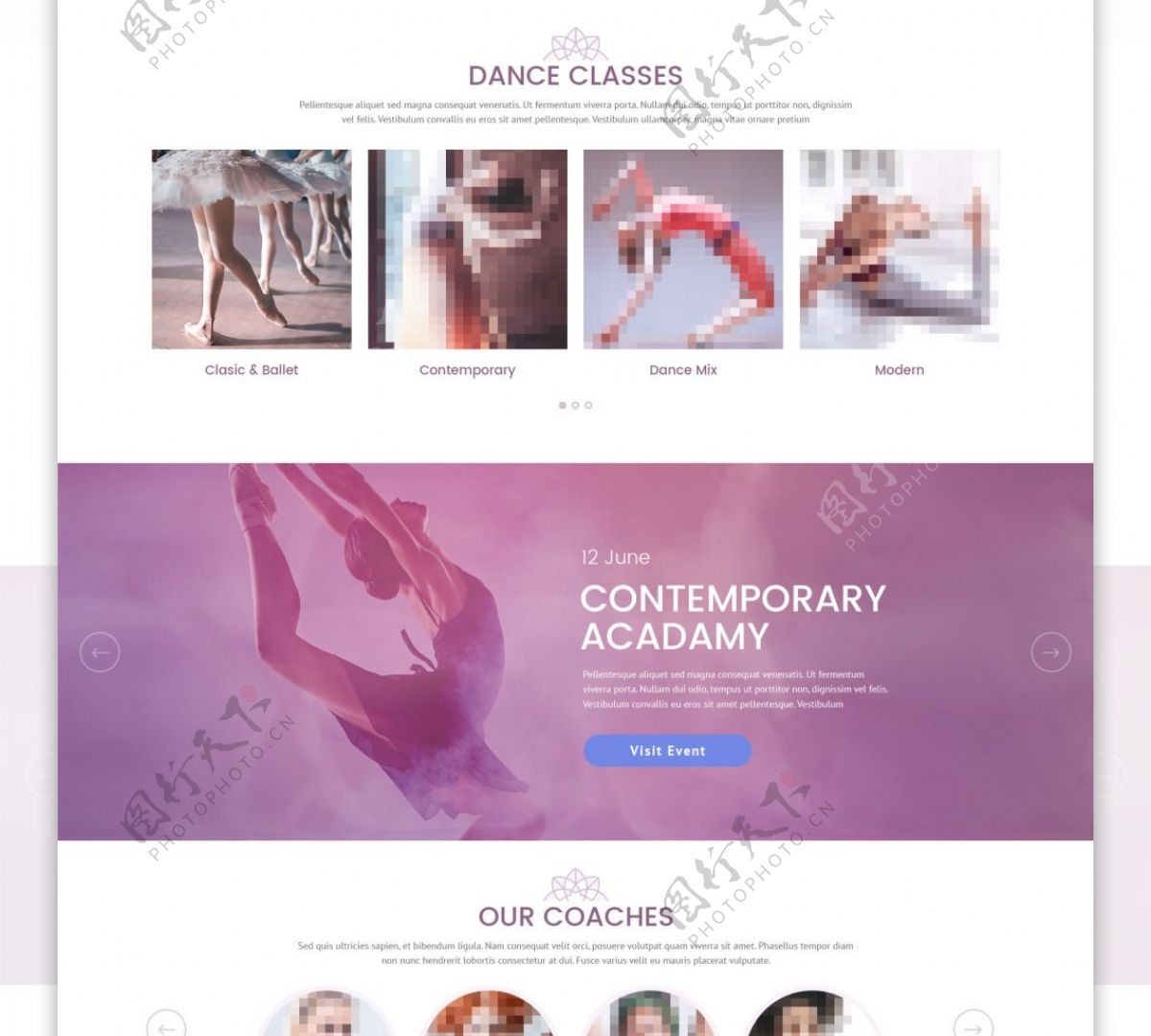 粉色大气的瑜伽健身运动网站模板设计首页
