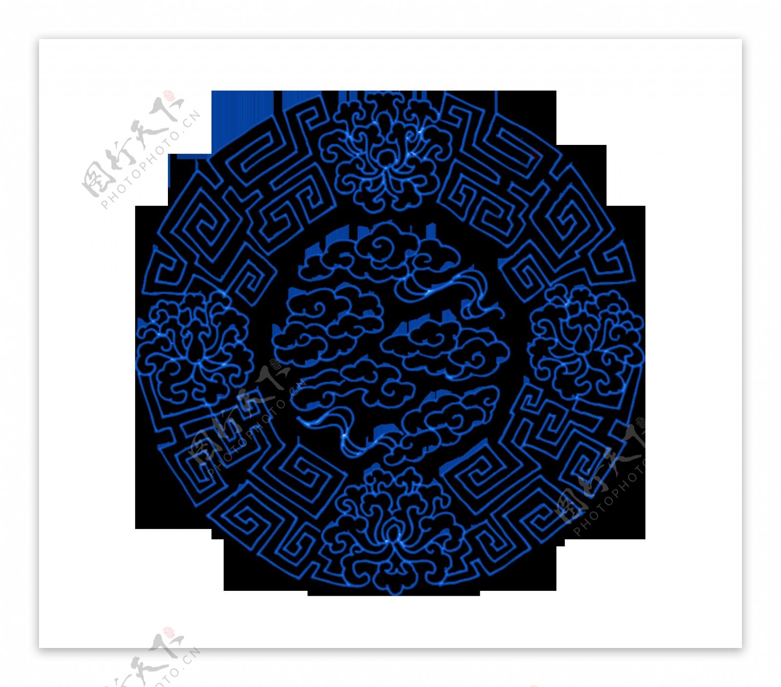 中式青花瓷花纹png元素