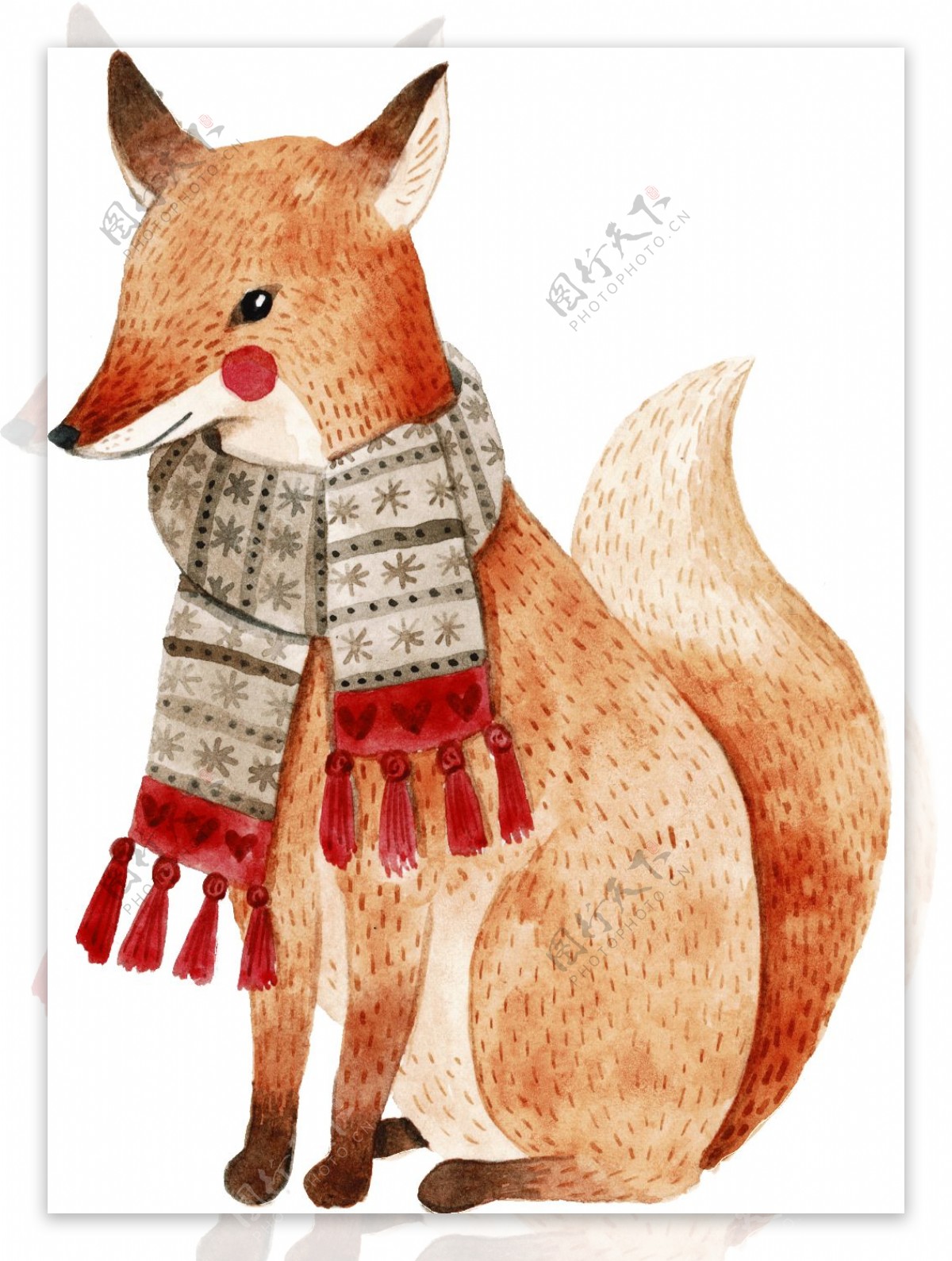 手绘戴着围巾的狐狸动物透明素材
