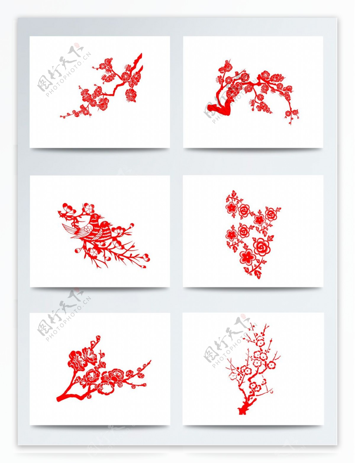 红色梅花剪纸装饰PNG元素